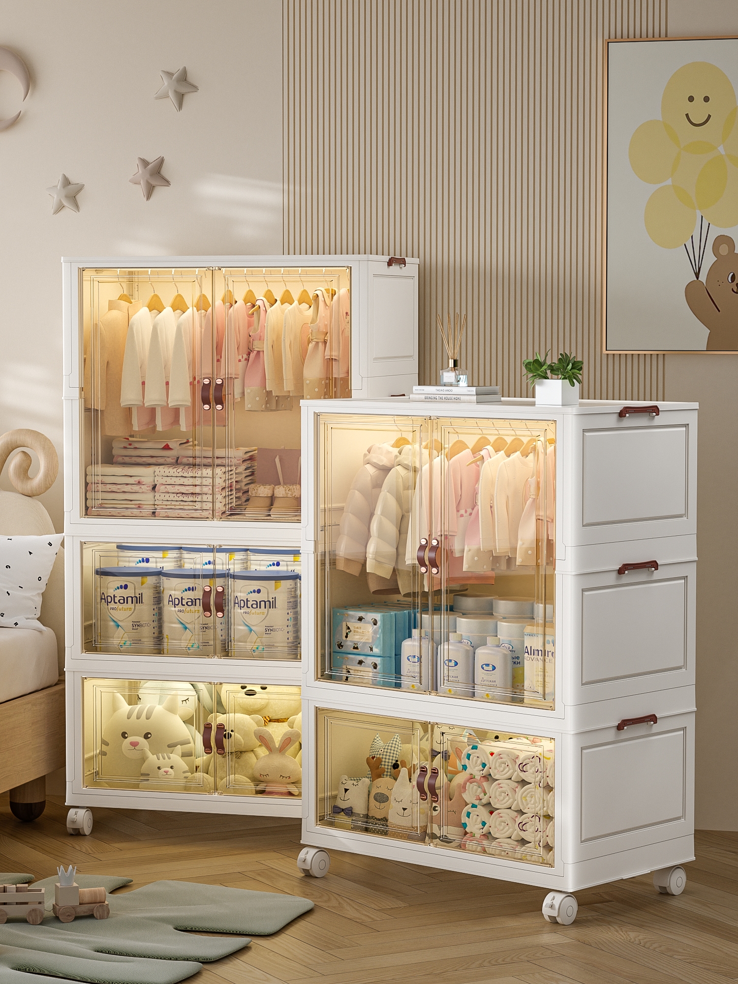 【CL】26Q3#2014-6540 Multi-layer folding bay window storage cabinet, plastic white storage cabinet, household organizing cabinet, storage box, organizing box details Picture