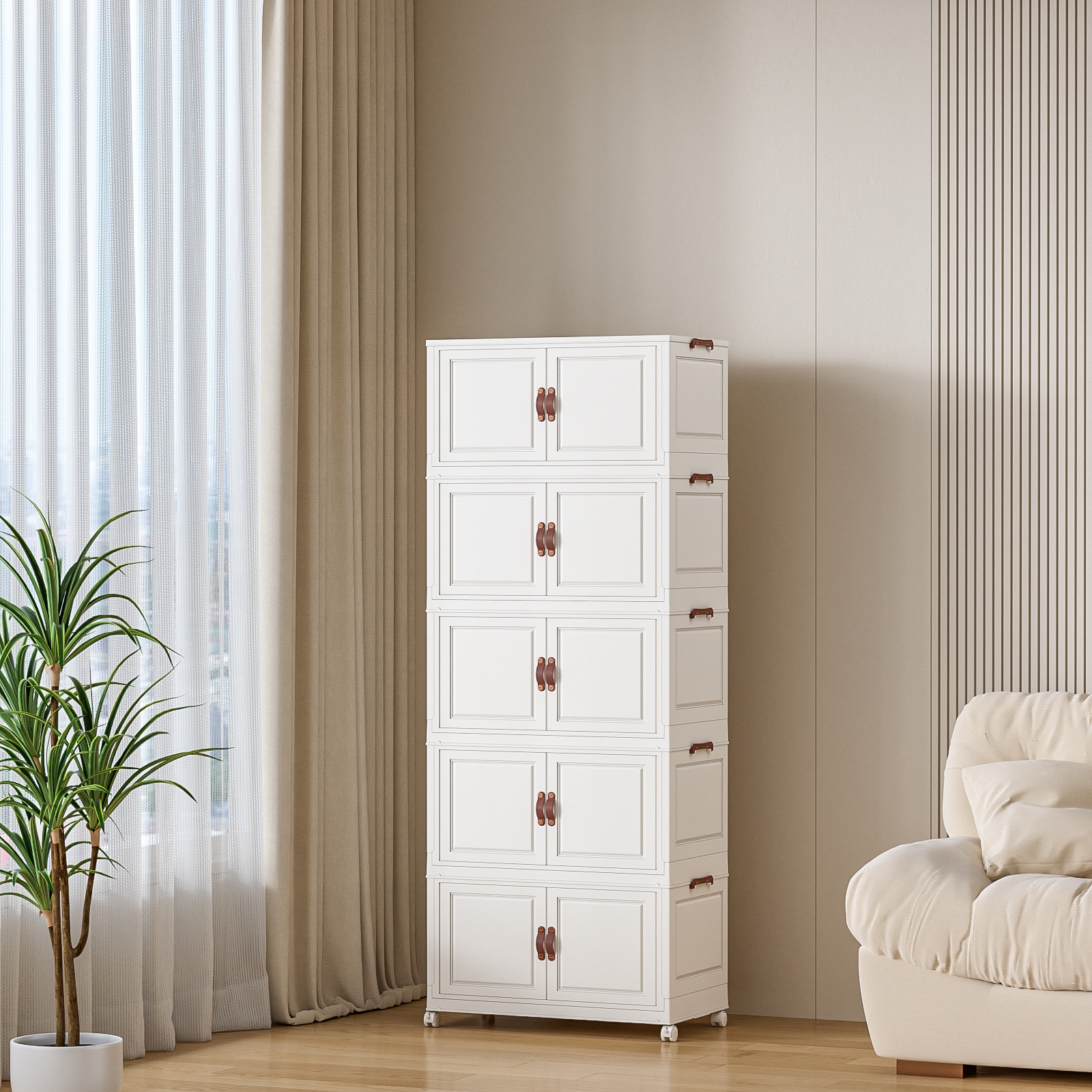 【CL】26Q3#2012-5030-4B Multi-functional white folding bay window storage cabinet, plastic storage cabinet, simple household organizing cabinet, storage cabinet