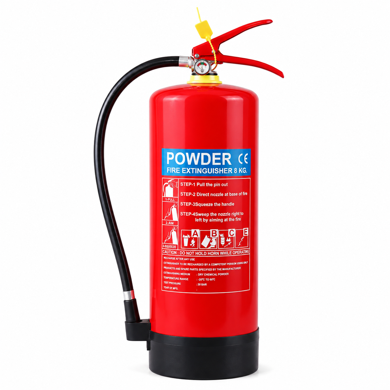 CE, ISO portable 8kg ABC powder fire extinguisher, OEM red handle electroplated slide valve + diaphragm watch
