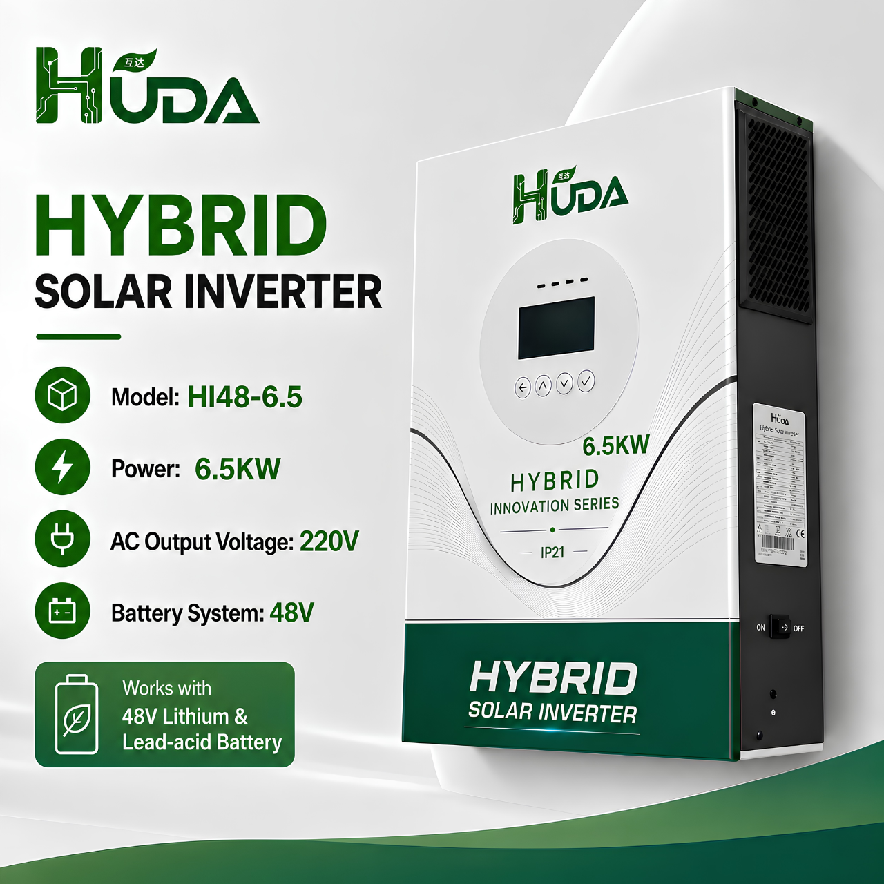 HUDA HI-48-6.5 6.5KW 48V Hybrid Solar inverter Home off-grid photovoltaic integrated machine with built-in 120A MPPT Item Picture