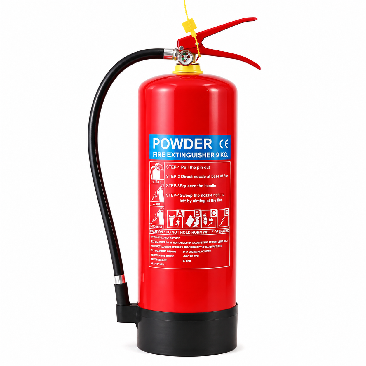 Factory direct sales of 9kg dry powder fire extinguishers, household red portable fire extinguishers, red handle electroplated slide valve + anti-film dial