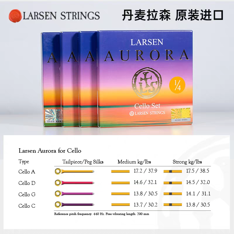 Aileen Danish LARSEN AURORA cello string sets, genuine A/D/G/C strings