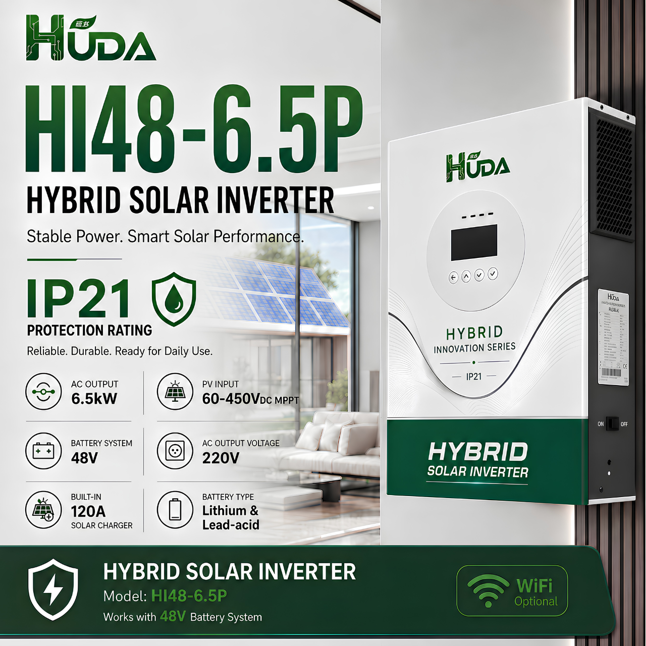 جهاز Huda Hi-48-6-5 P 6.5 W 48V يعمل بالطاقة الشمسية قادر على أن يصل إلى 9 أجهزة مزودة بعيار 120 ميغابايت details Picture