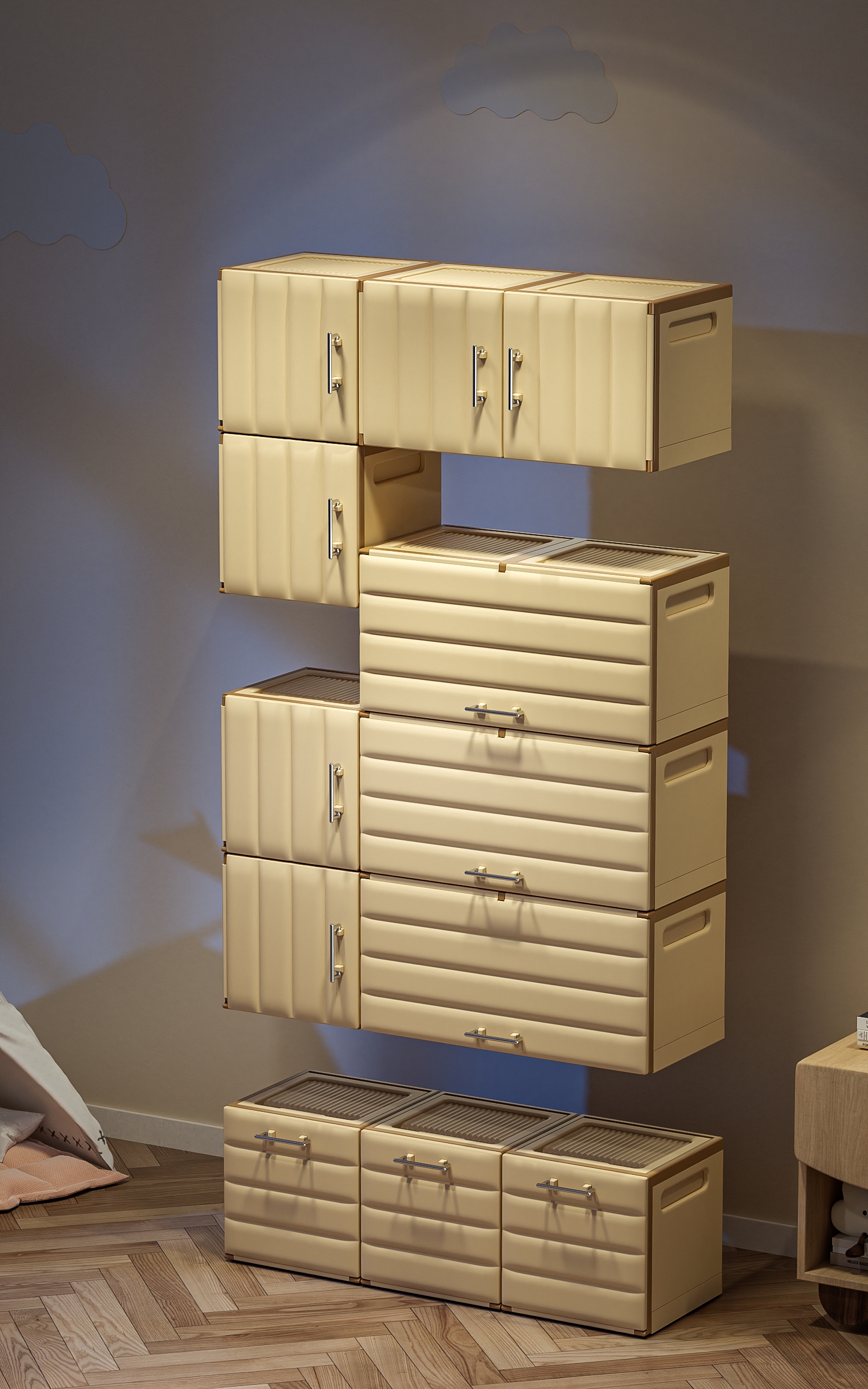 【CL】26Q3#2020 Multi-functional storage combination rack, wardrobe partition stand, glass storage rack, household organizing supplies Specification image