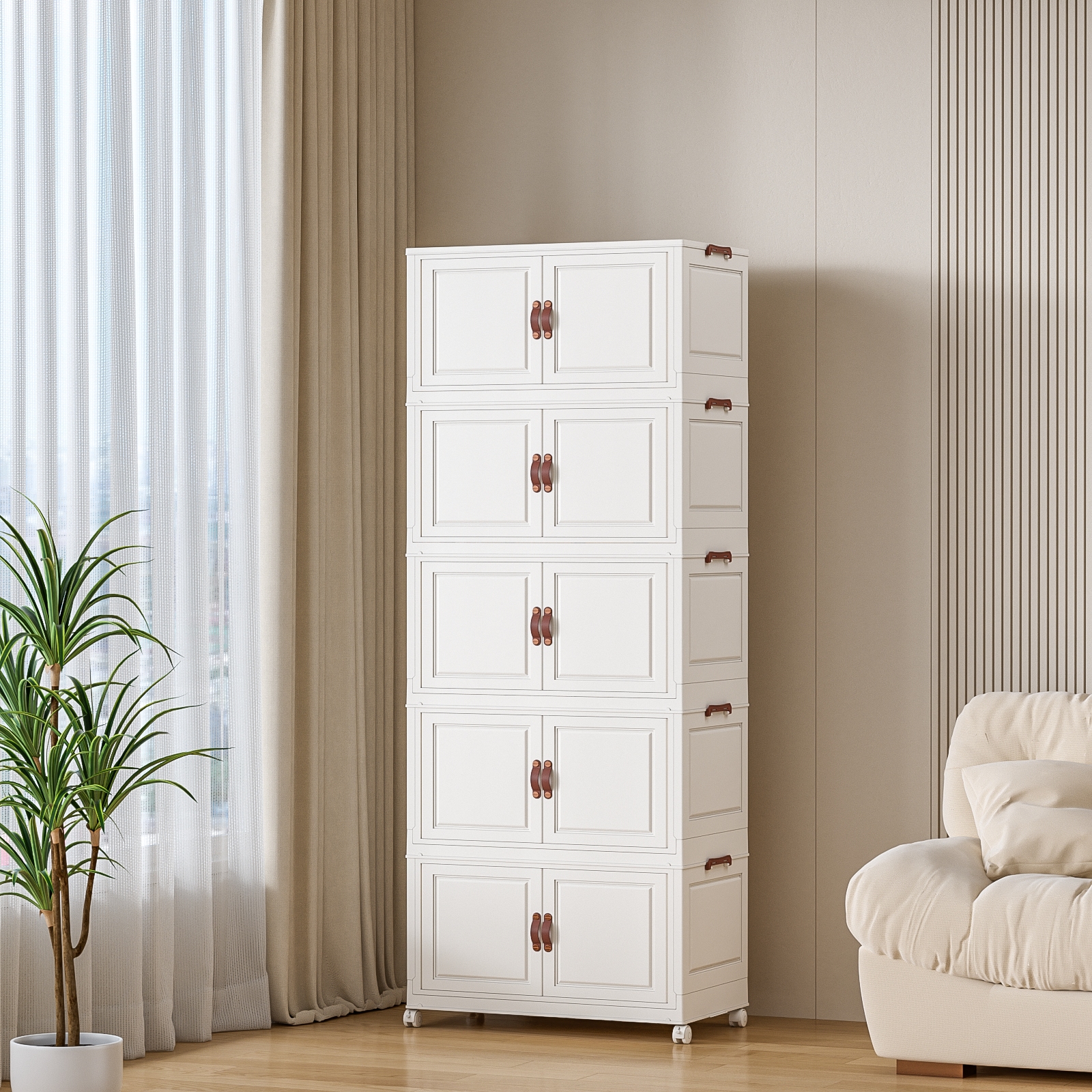 【CL】26Q3#2012-5030-4B Multi-functional white folding bay window storage cabinet, plastic storage cabinet, simple household organizing cabinet, storage cabinet details Picture