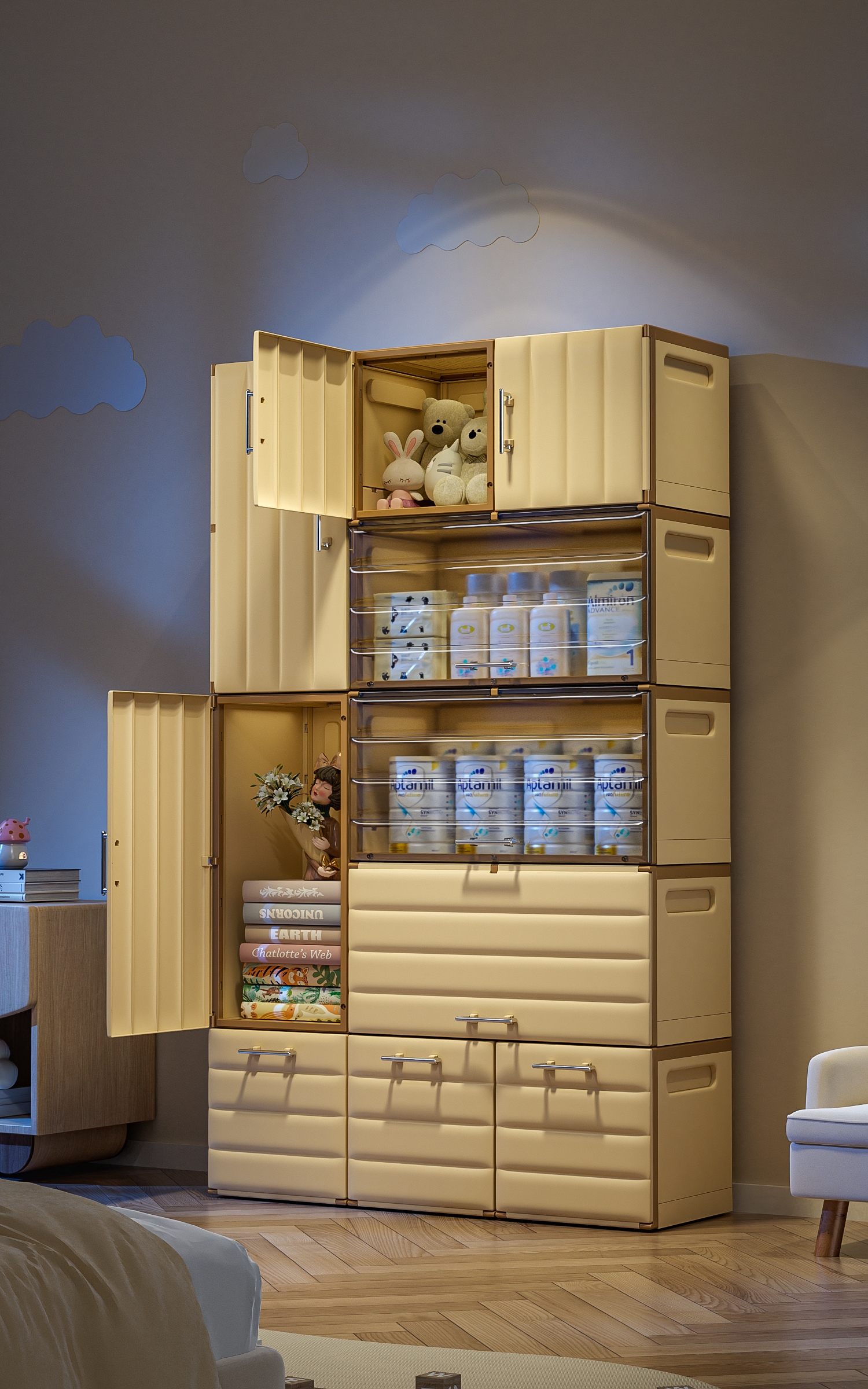 【CL】26Q3#2020 Multi-functional storage combination rack, wardrobe partition stand, glass storage rack, household organizing supplies details Picture