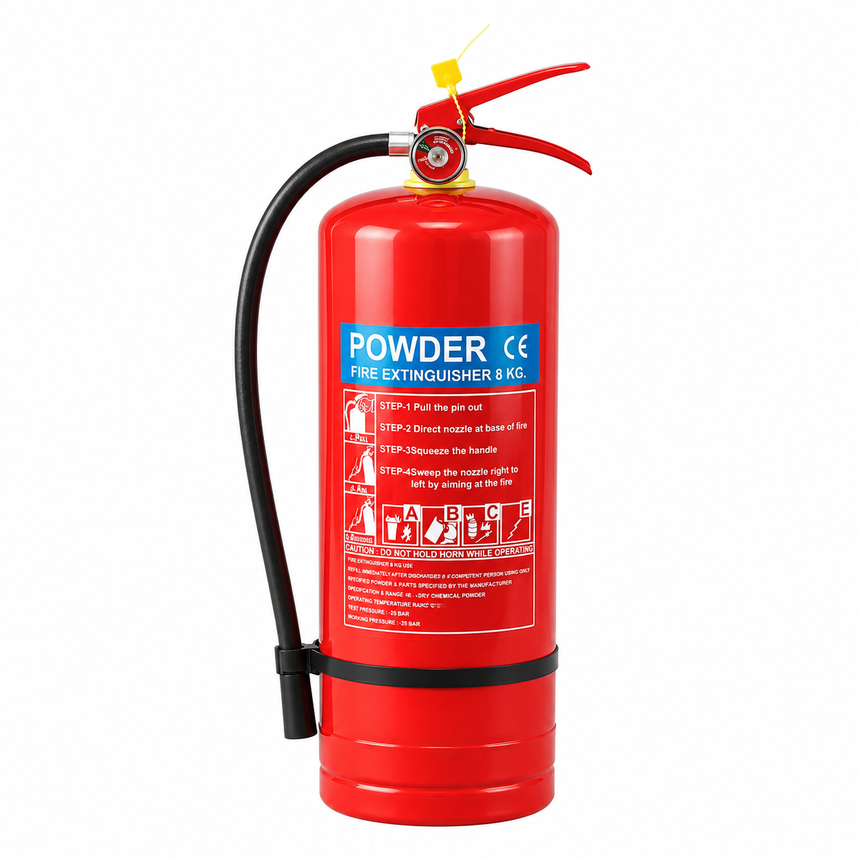 8kg ABC grade dry powder fire extinguisher, portable fire-fighting equipment for home, office and warehouse, red handle, copper original color, domestic valve + domestic red gauge