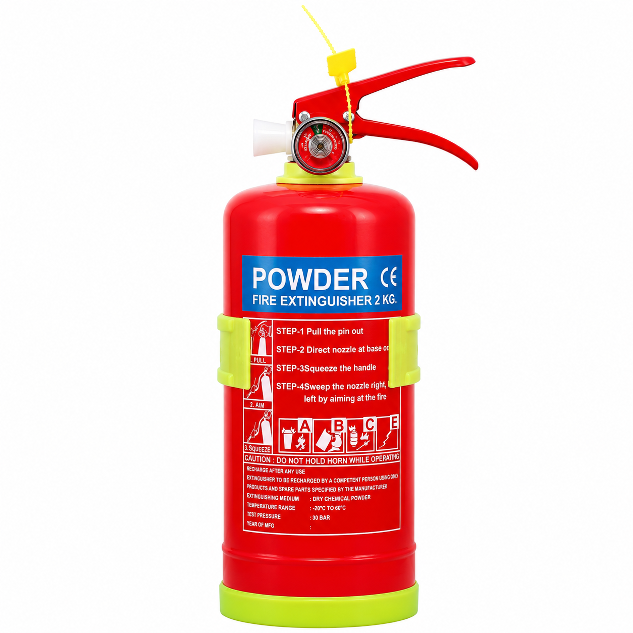 2kg small general-purpose dry powder fire extinguisher, ABC grade red handle copper natural color domestic valve + domestic red gauge