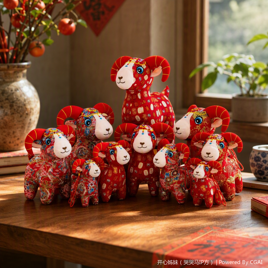 Red embroidered sheep-shaped dolls, handcrafted fabric, cute Children's Day gifts, throw pillows, decorations, children's toys details Picture