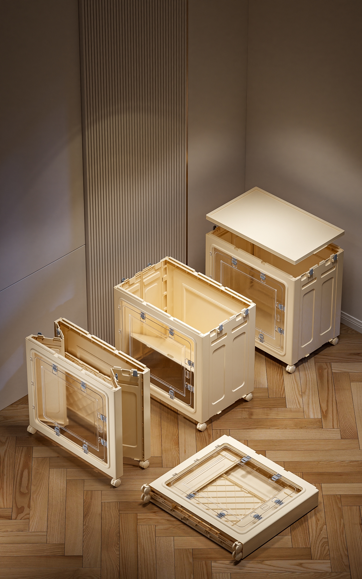 【CL】26Q3#2033 White transparent door, retro dining side bay window, plastic folding multi-functional storage cabinet, tea cabinet, storage and organization cabinet Application Scenario