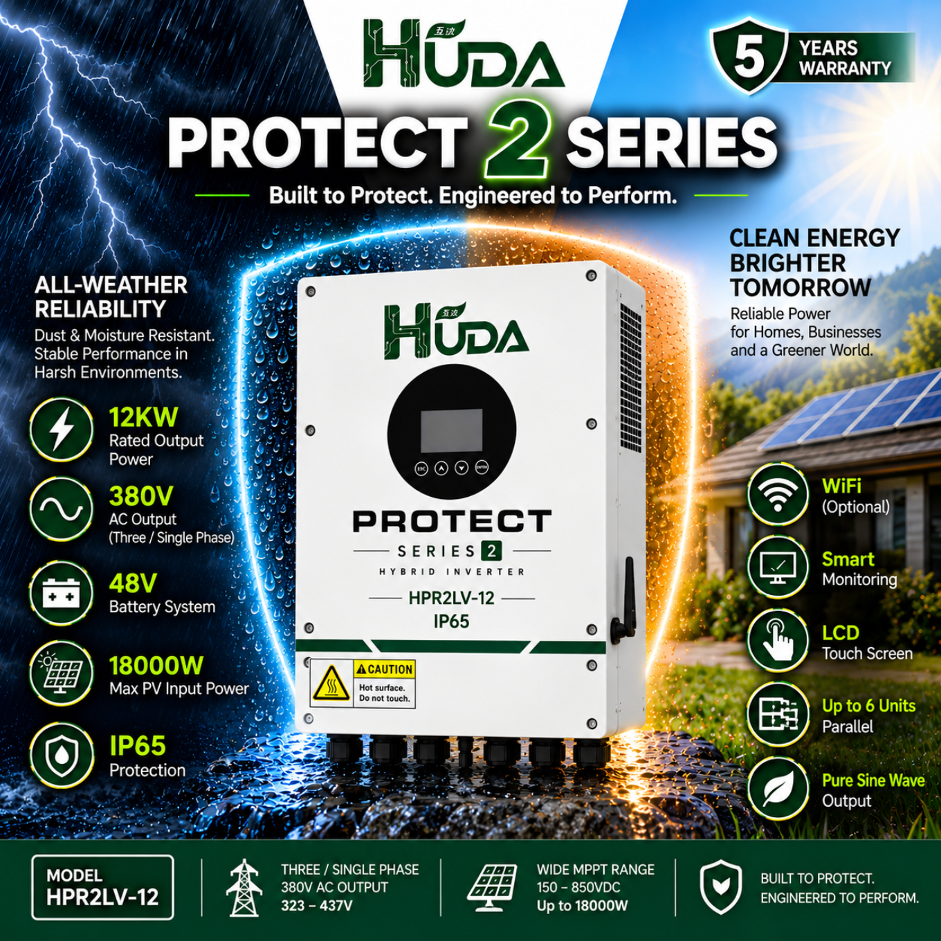 HUDA HPR2LV-12 12KW 48V Hybrid Solar inverter Home off-grid photovoltaic integrated machine with built-in 3*40A MPPT Item Picture