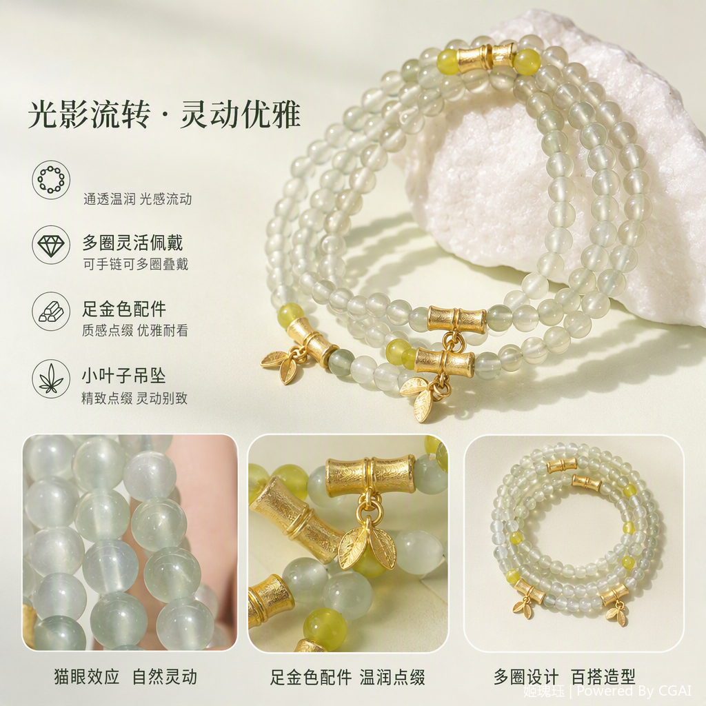 Fashionable Xiuyan jade bracelet for girls and students, a fresh and innocent gift for daily wear. Bamboo joint leaf accessories, elegant and dazzling. Live broadcast details Picture