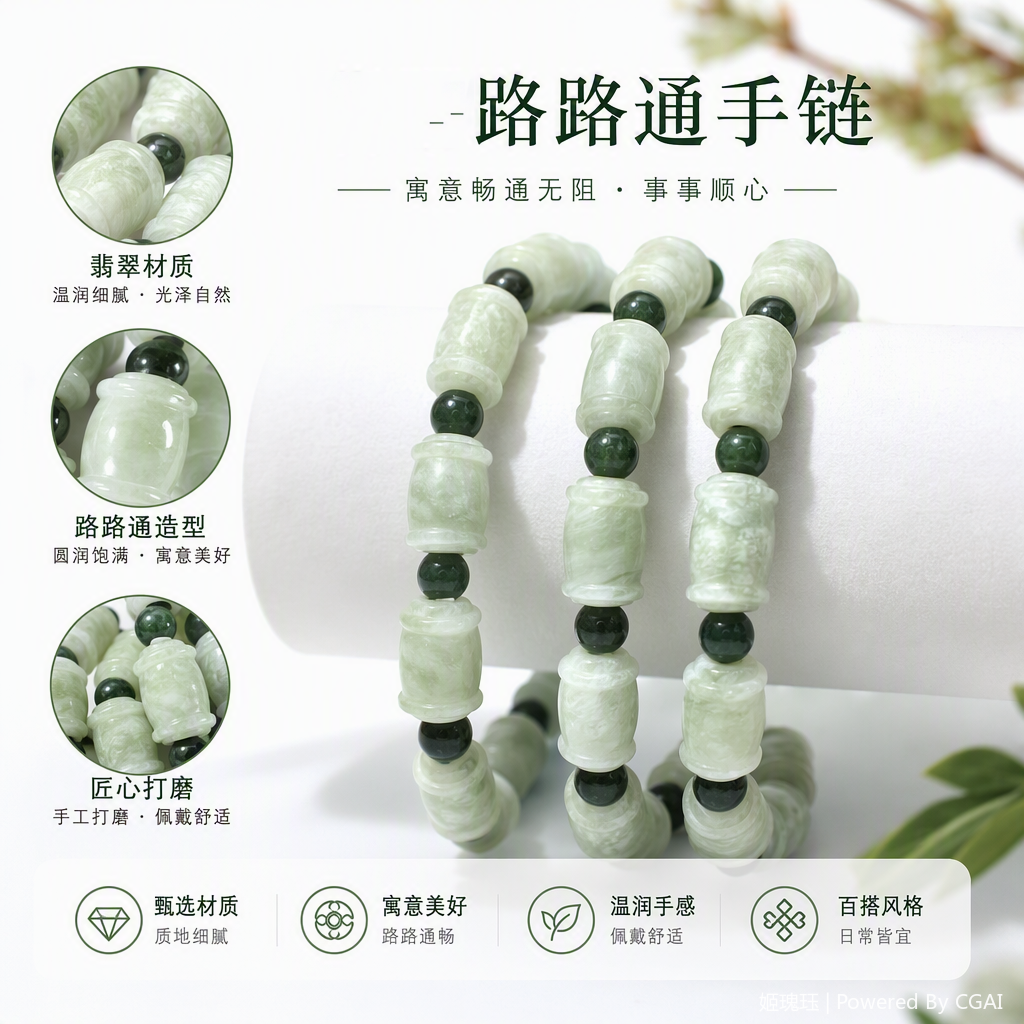 Lu Lu Tong Jade bracelet, natural Xiuyan jade bracelet, versatile for men and women, trendy bracelet, couple accessory, gift details Picture