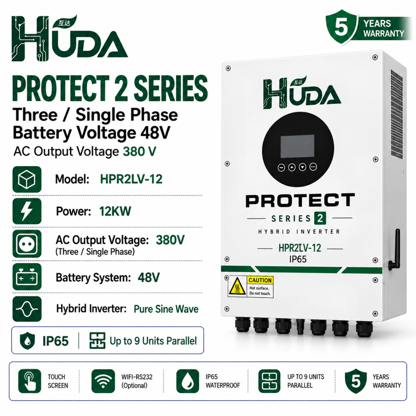 HUDA HPR2LV-12 12KW 48V Hybrid Solar inverter Home off-grid photovoltaic integrated machine with built-in 3*40A MPPT details Picture