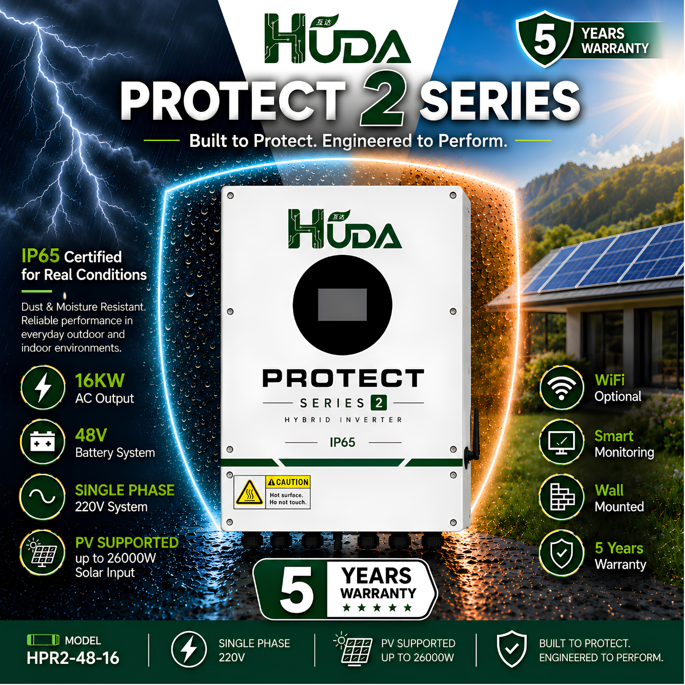 HUDA HPR2-48-16 16KW 48V Hybrid Solar inverter Home off-grid photovoltaic integrated machine with built-in 3*40A MPPT Application Scenario