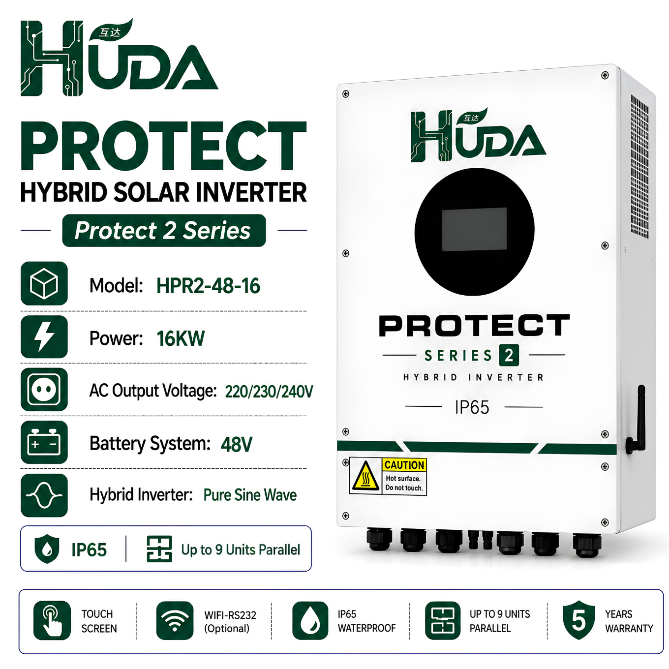 HUDA HPR2-48-16 16KW 48V Hybrid Solar inverter Home off-grid photovoltaic integrated machine with built-in 3*40A MPPT