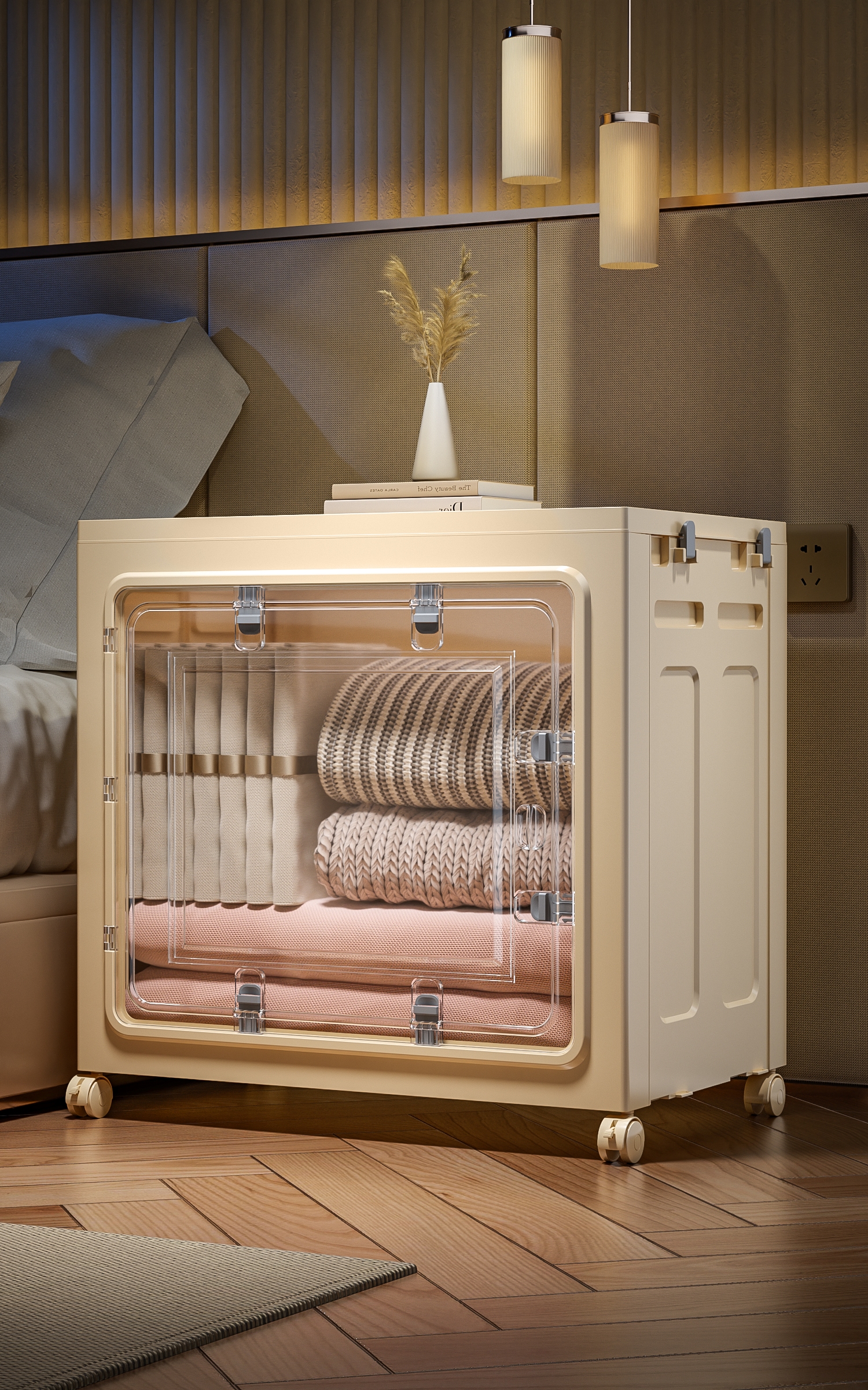 【CL】26Q3#2033 White transparent door, retro dining side bay window, plastic folding multi-functional storage cabinet, tea cabinet, storage and organization cabinet details Picture