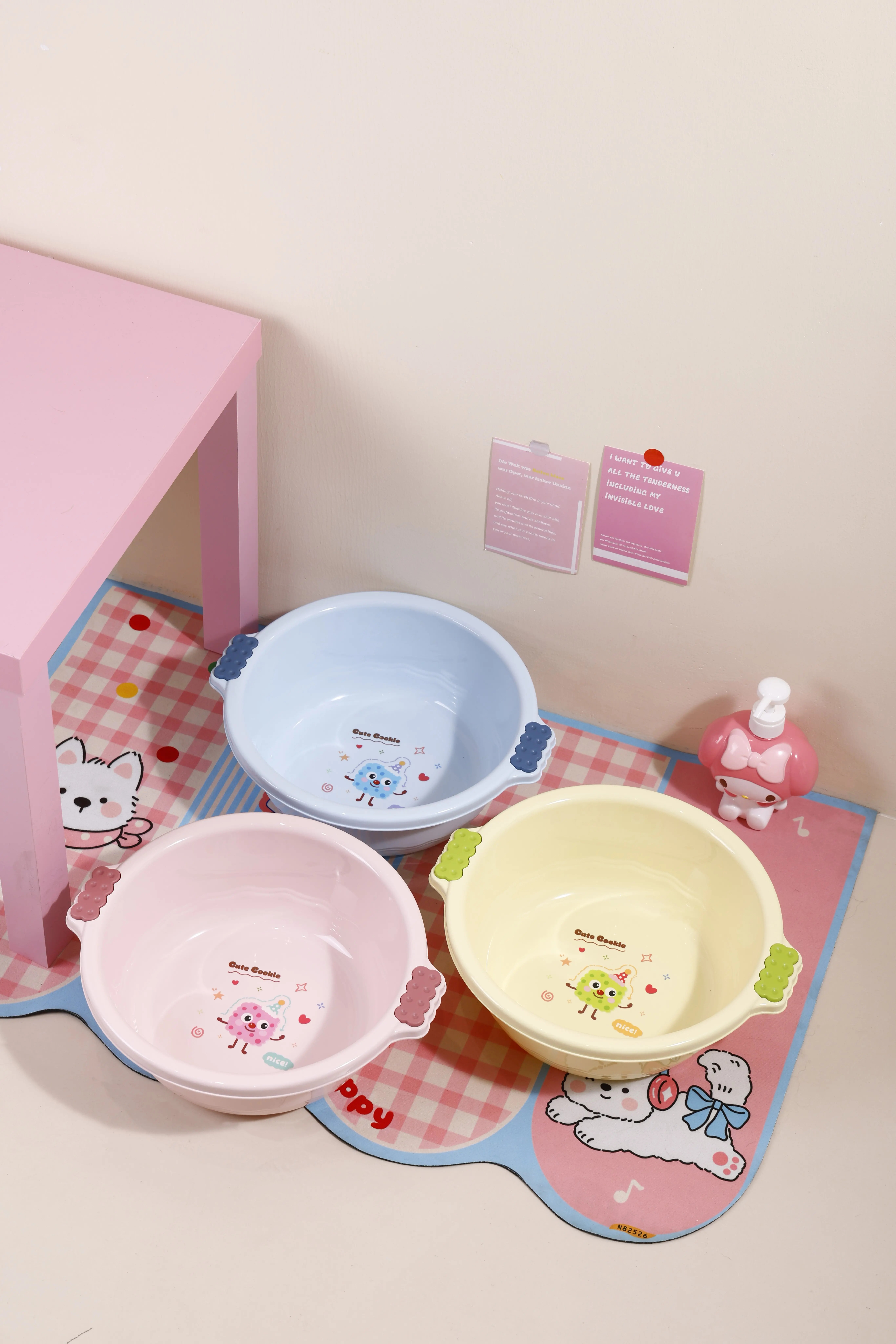 F56-7080 Colorful cookie basin, thickened cartoon washbasin, large household vegetable washing plastic washbasin, student dormitory laundry foot basin, baby basin