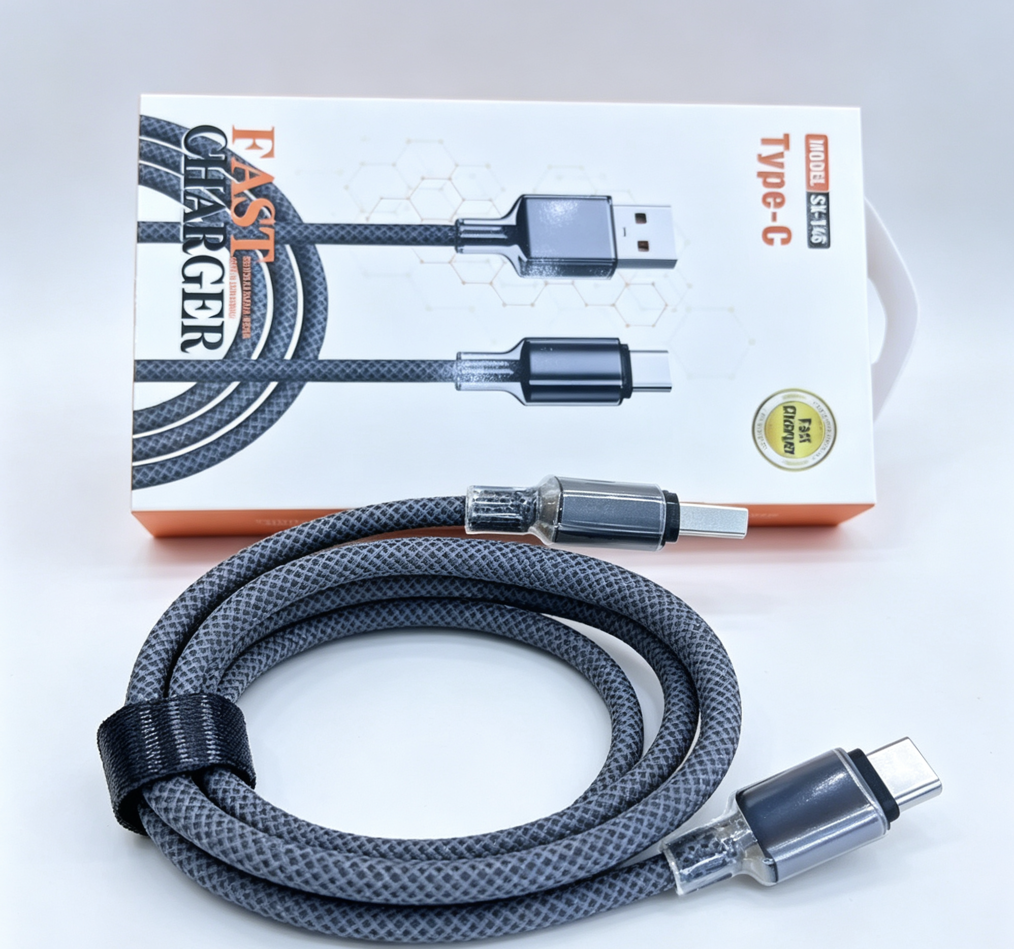 The Super Fast Charging Type-c data cable is suitable for charging Huawei, Apple 17, Xiaomi and OPPO mobile phones in vehicles. Specification image