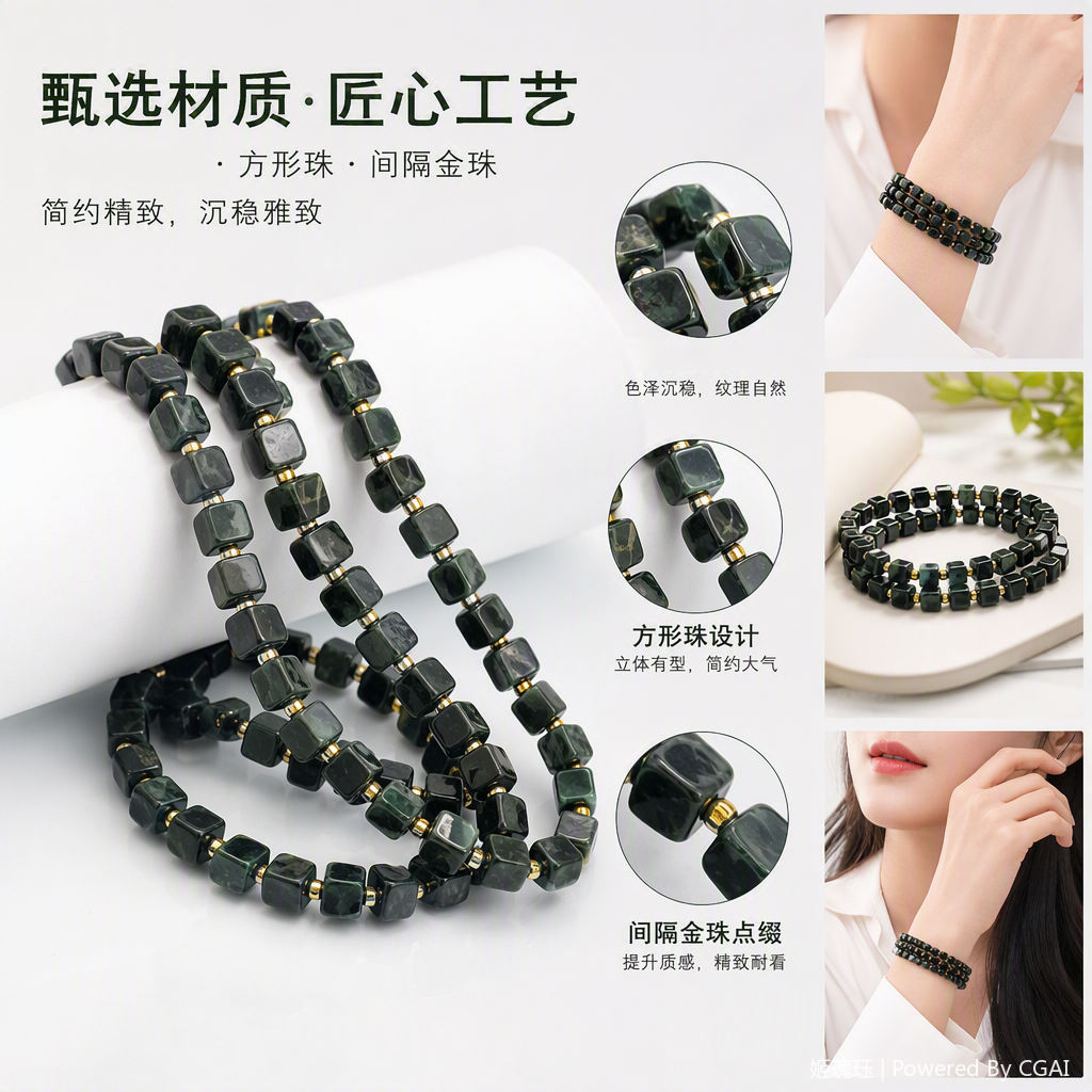 Natural jade cubo de azúcar cadena de mano 6mm longjiang jade calma atmósfera versátil estudiante hombre mujer tendencia accesorios accesorios Specification image