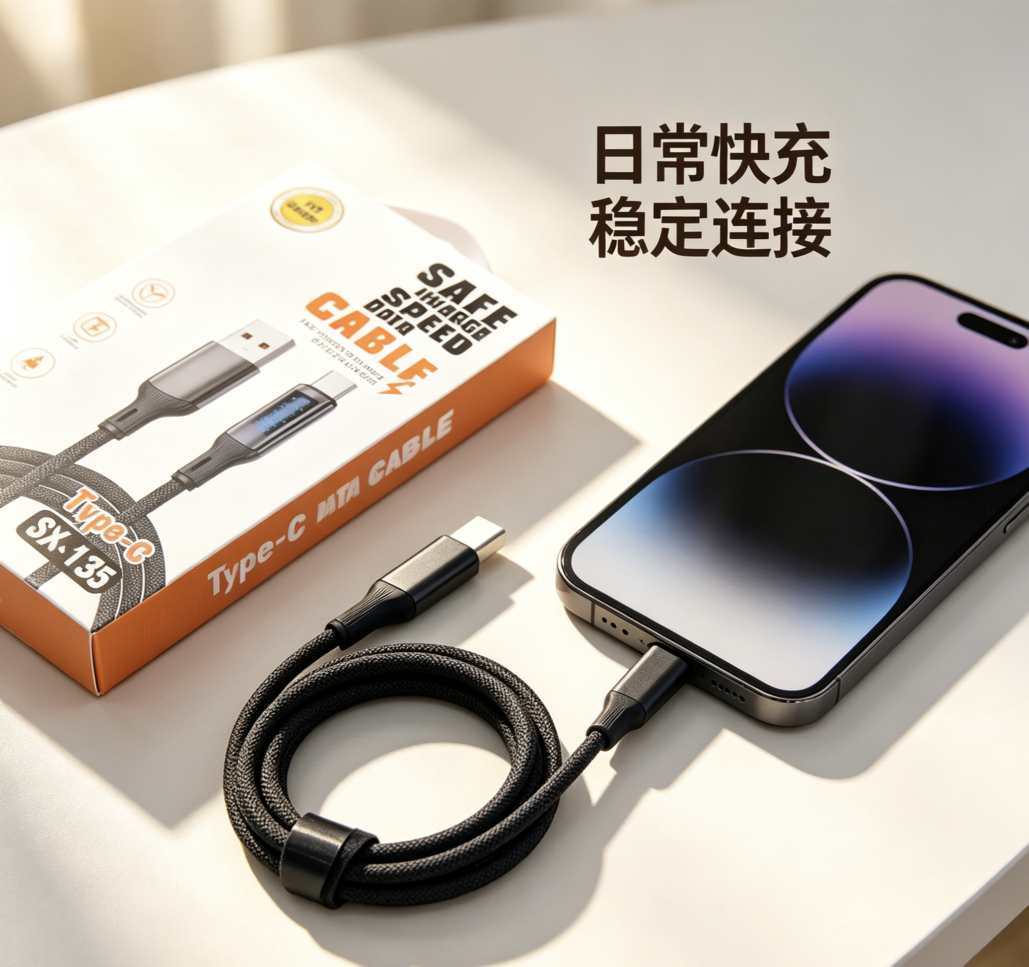 The smart power-off fast charging data cable is suitable for dual Type-C fast charging cables of Apple, Xiaomi and Huawei tablets detail image 3