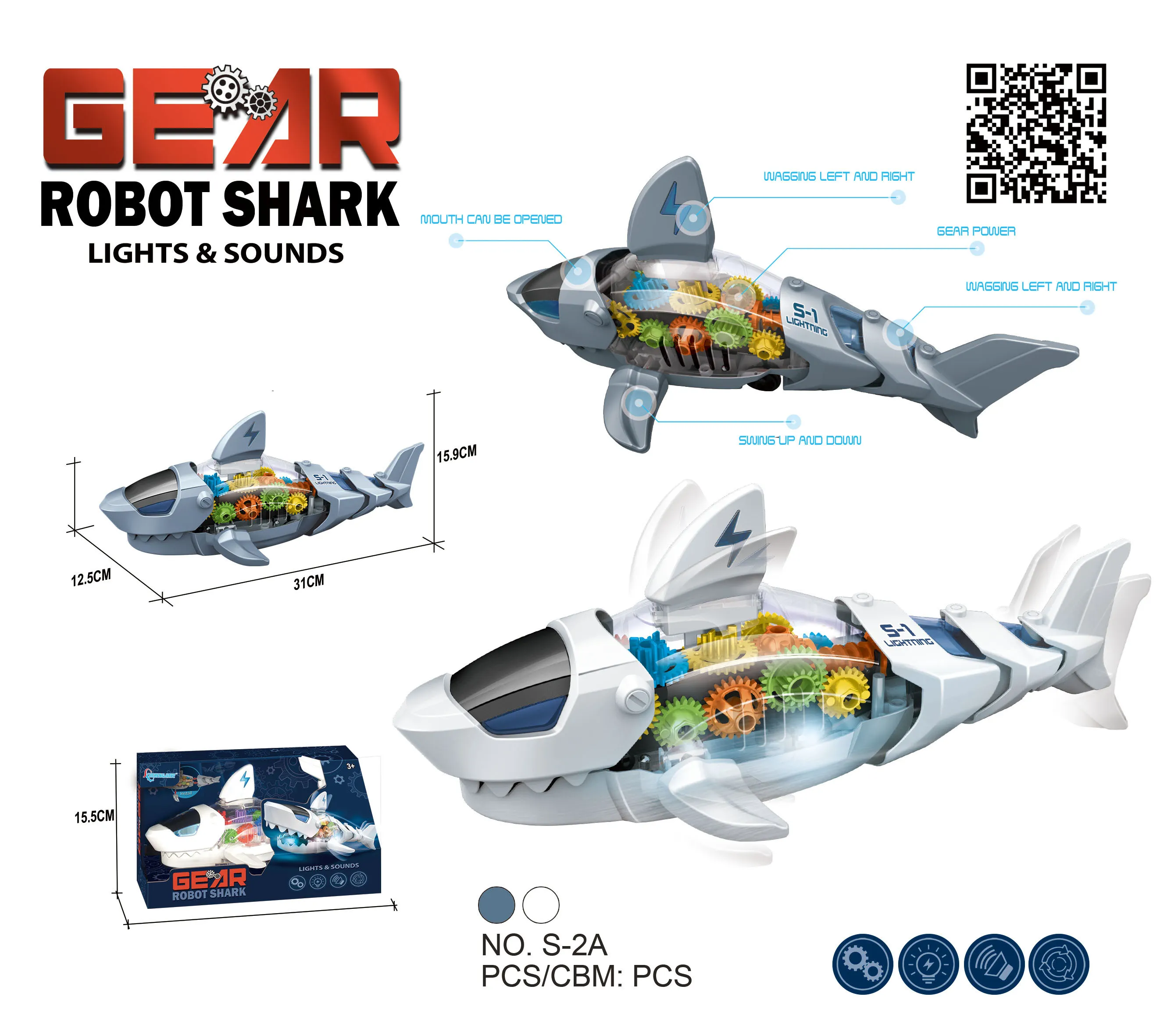 TF13224 electric gear megalodon with light and music in a two-color mixed set detail image 4