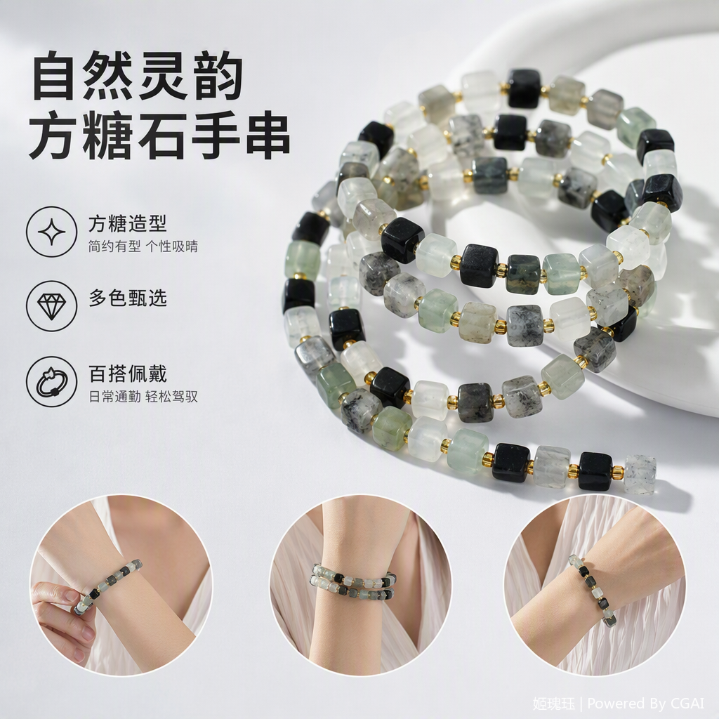 Fashionable ink-wash jade bracelet and string, natural Xiuyan jade ink-wash color student couple jewelry, handcrafted trendy accessory 6mm details Picture