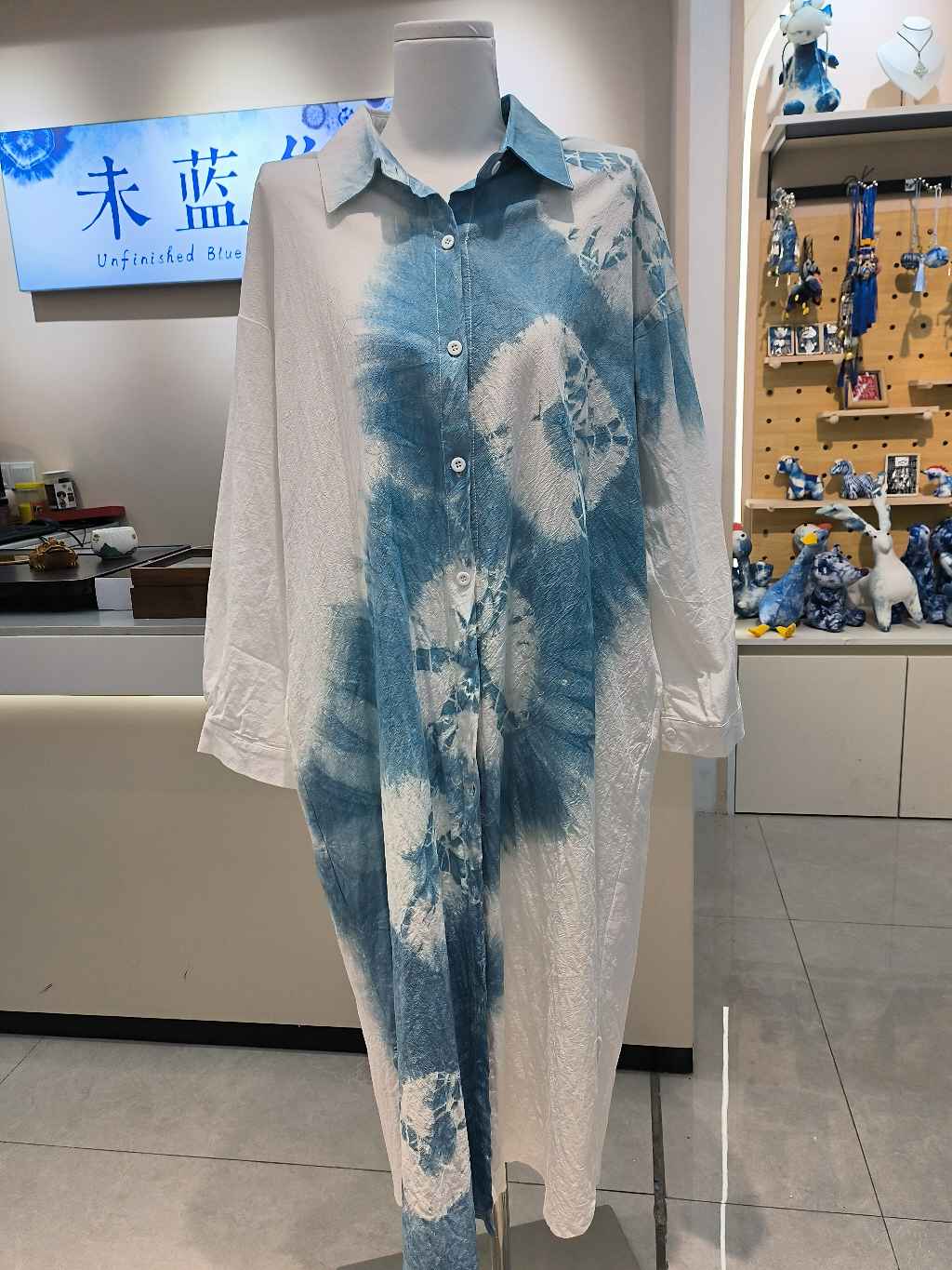 Blue and white tie-dyed artificial cotton fabric, star-printed plush Chinese tablecloth, grey linen style, wax African element decorative items