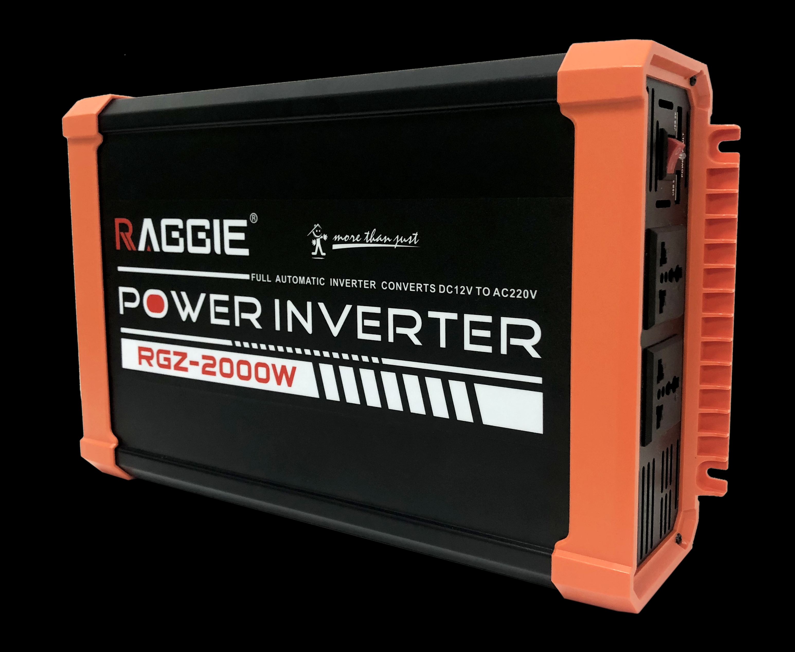 The RAGGIE RGZ series 2000W modified sine wave power inverter has an efficiency of 94.8%, with a peak twice as high. It features an aluminum housing, intelligent heat dissipation, and direct AC terminal