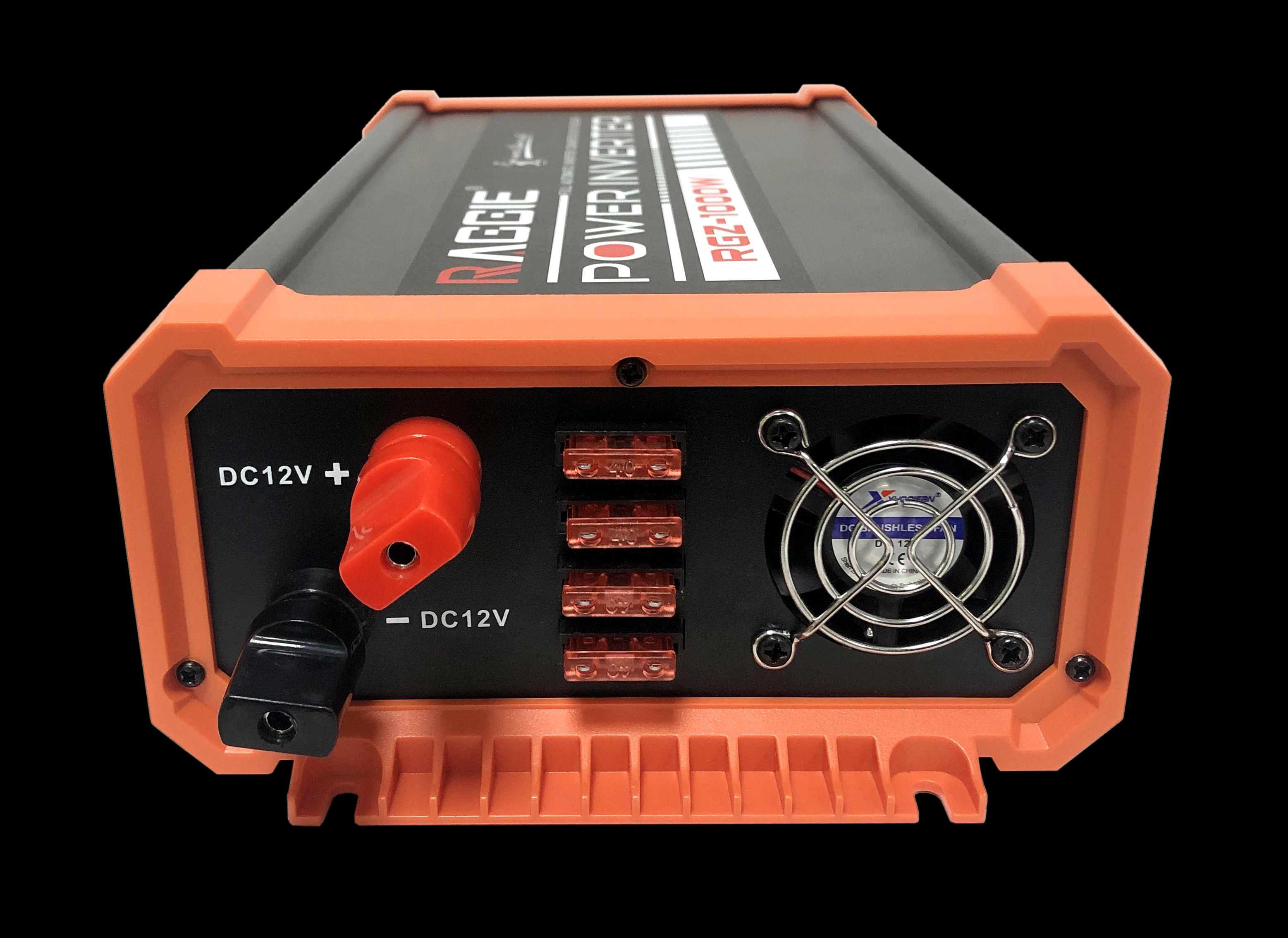 The RAGGIE RGZ series 1000W modified sine wave power inverter has an efficiency of 94.8%, with a peak twice as high. It features an aluminum housing, intelligent heat dissipation, and direct AC terminal Specification image