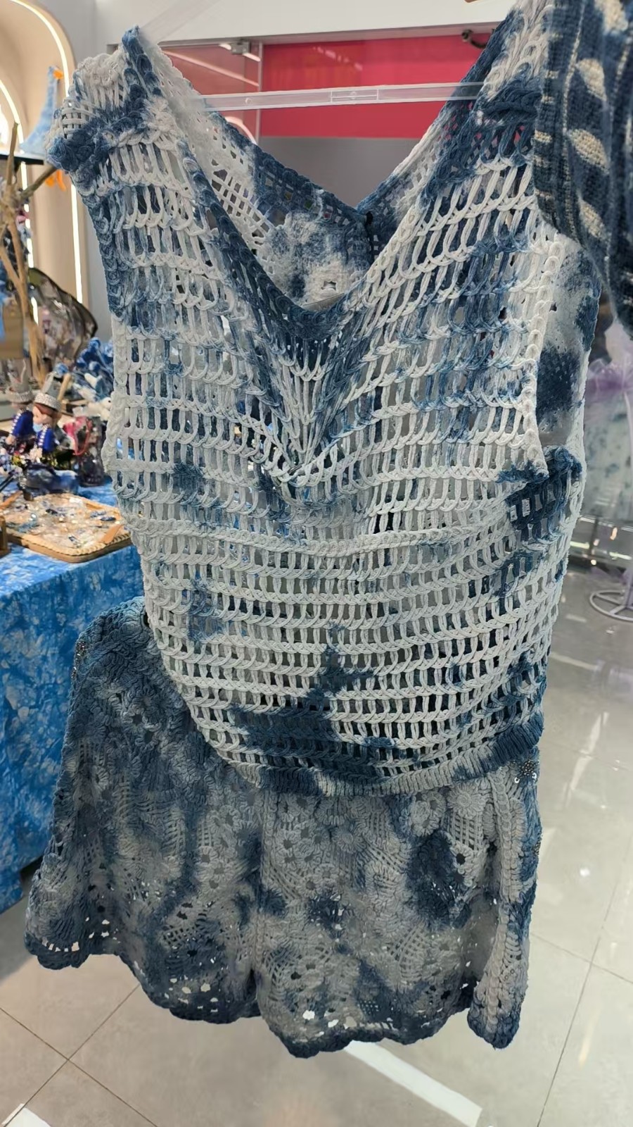 ALO azul blanco tie-dye ganchillo calado tops shorts conjuntos bordados falda vaquera mujer recorte de cintura fairy otoño vestido mujer
