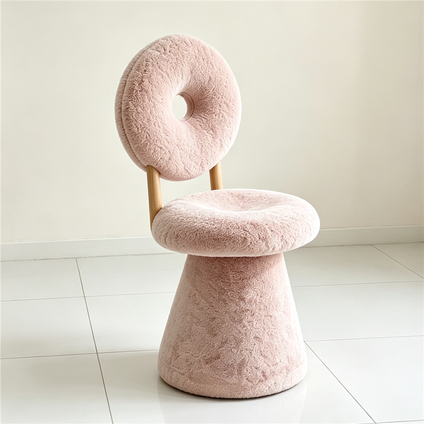 The off-white plush donut chair Sofacover is a comfortable 360-degree rotating chair and a soft-padded dressing table chair for casual home use Application Scenario