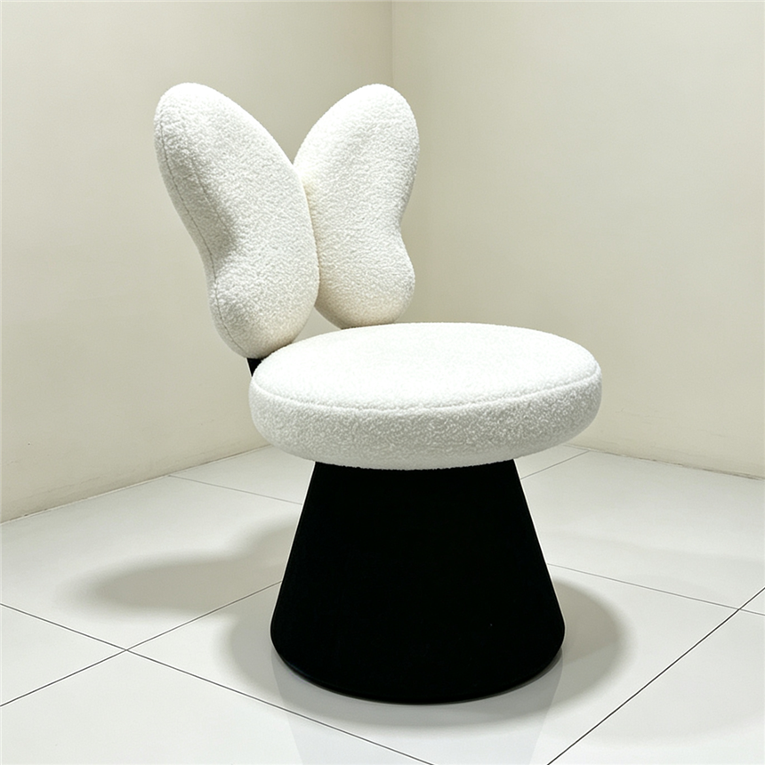 European retro white butterfly wing-shaped plastic 360-degree rotating chair, cylindrical stool, leisure stool, bedroom makeup chair Item Picture