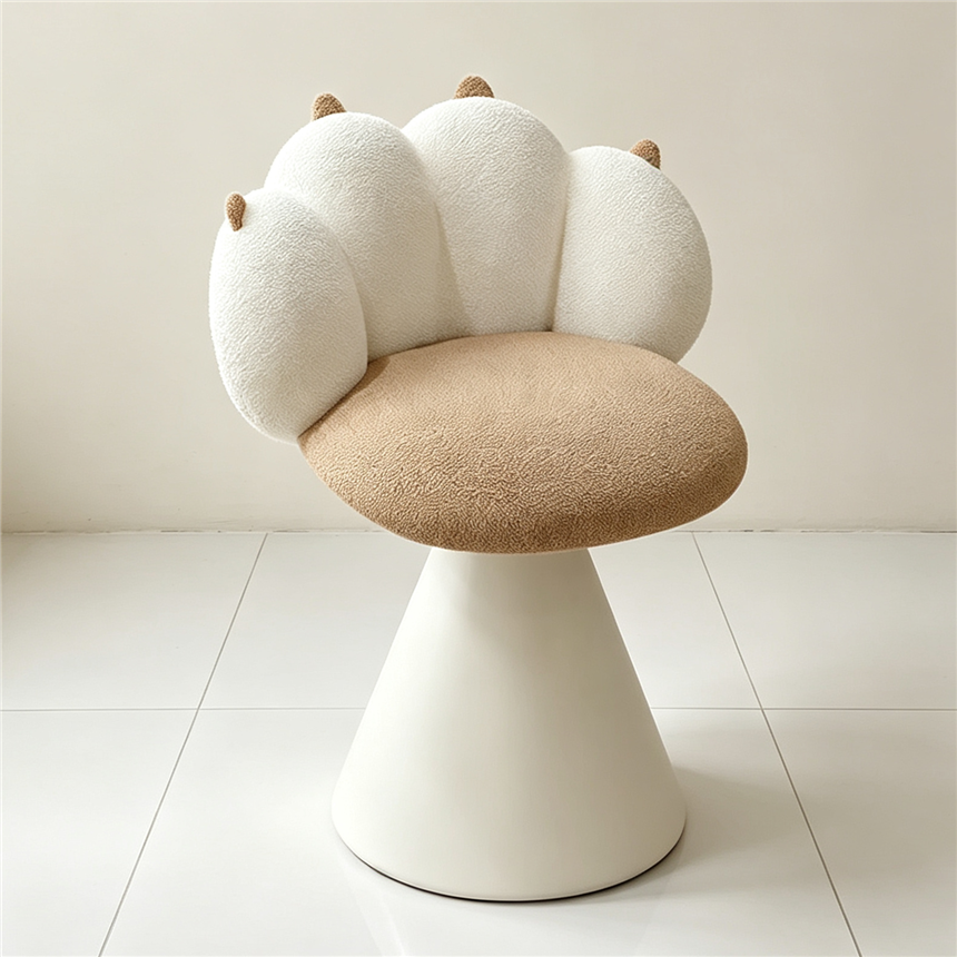 Beige plush petal-shaped chair, multi-purpose leisure chair, 360-degree rotating chair Item Picture