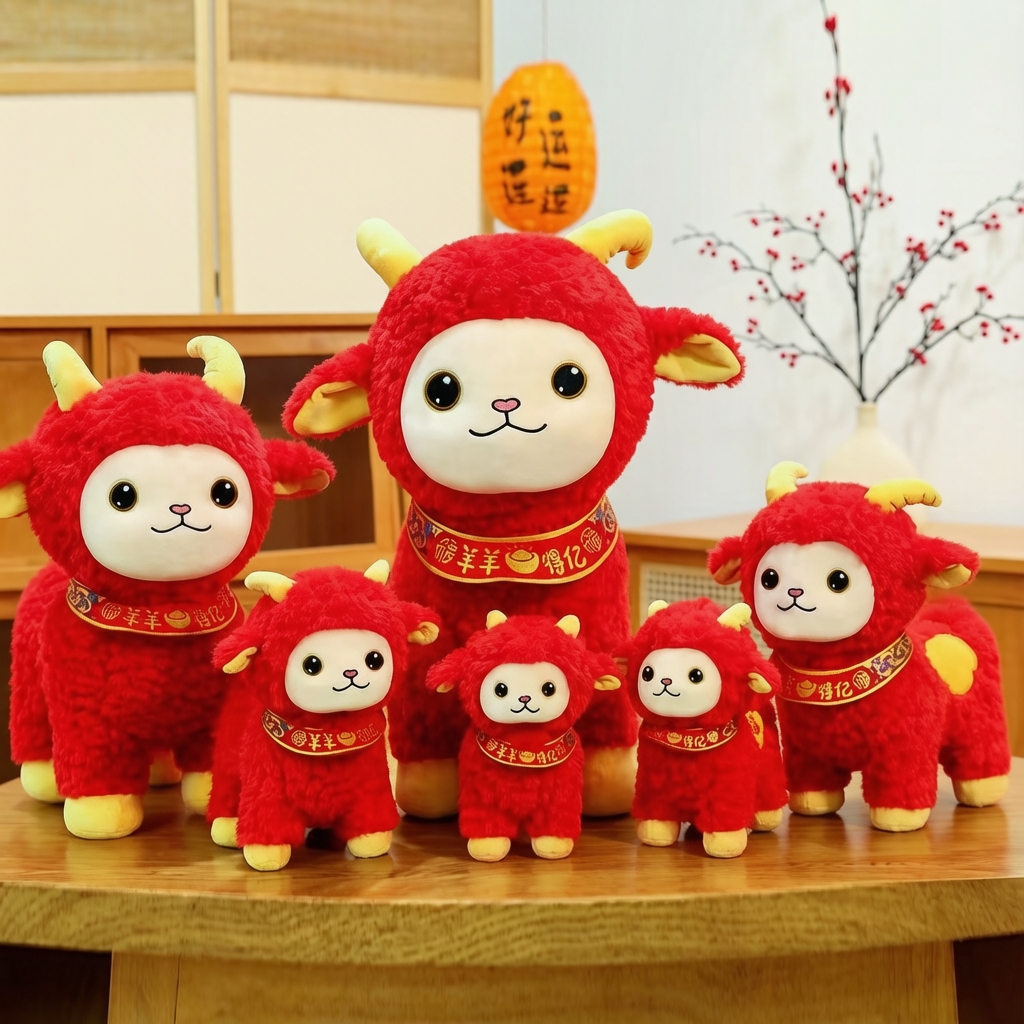 Fuyao oro brillante rojo peluche oveja muñeca, artículos de regalo de boda juguetes details Picture