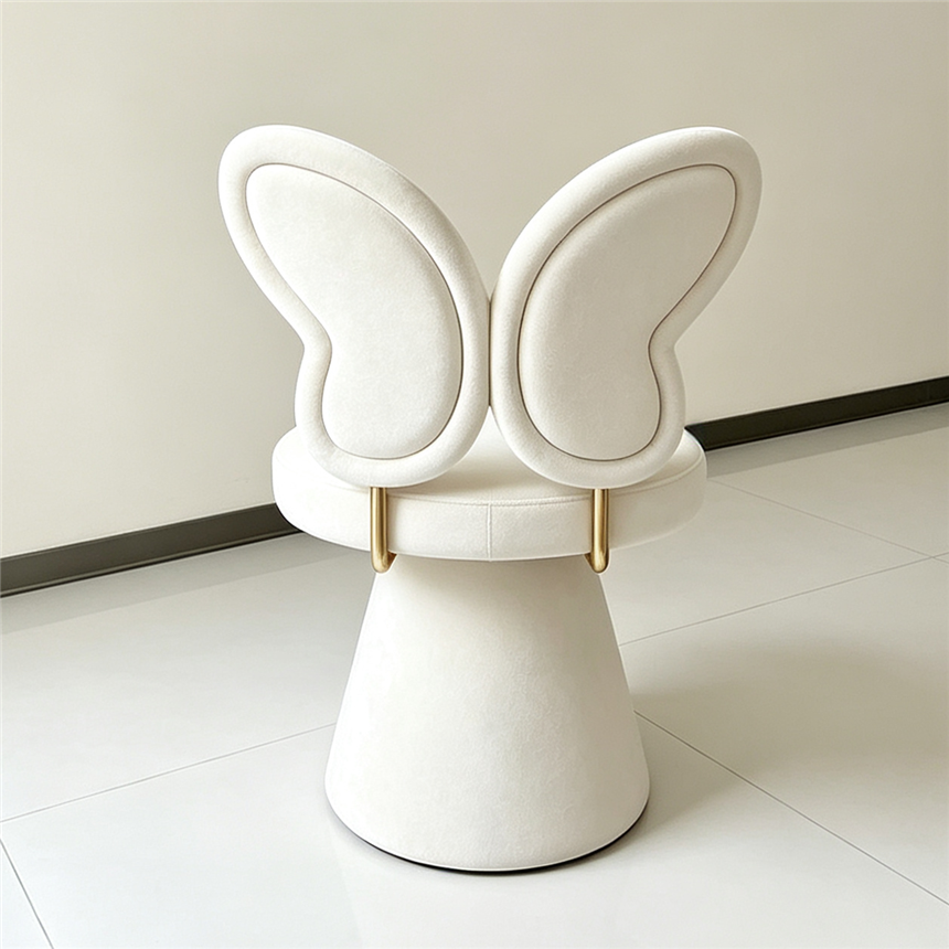 European retro white butterfly wing-shaped plastic 360-degree rotating chair, cylindrical stool, leisure stool, bedroom makeup chair