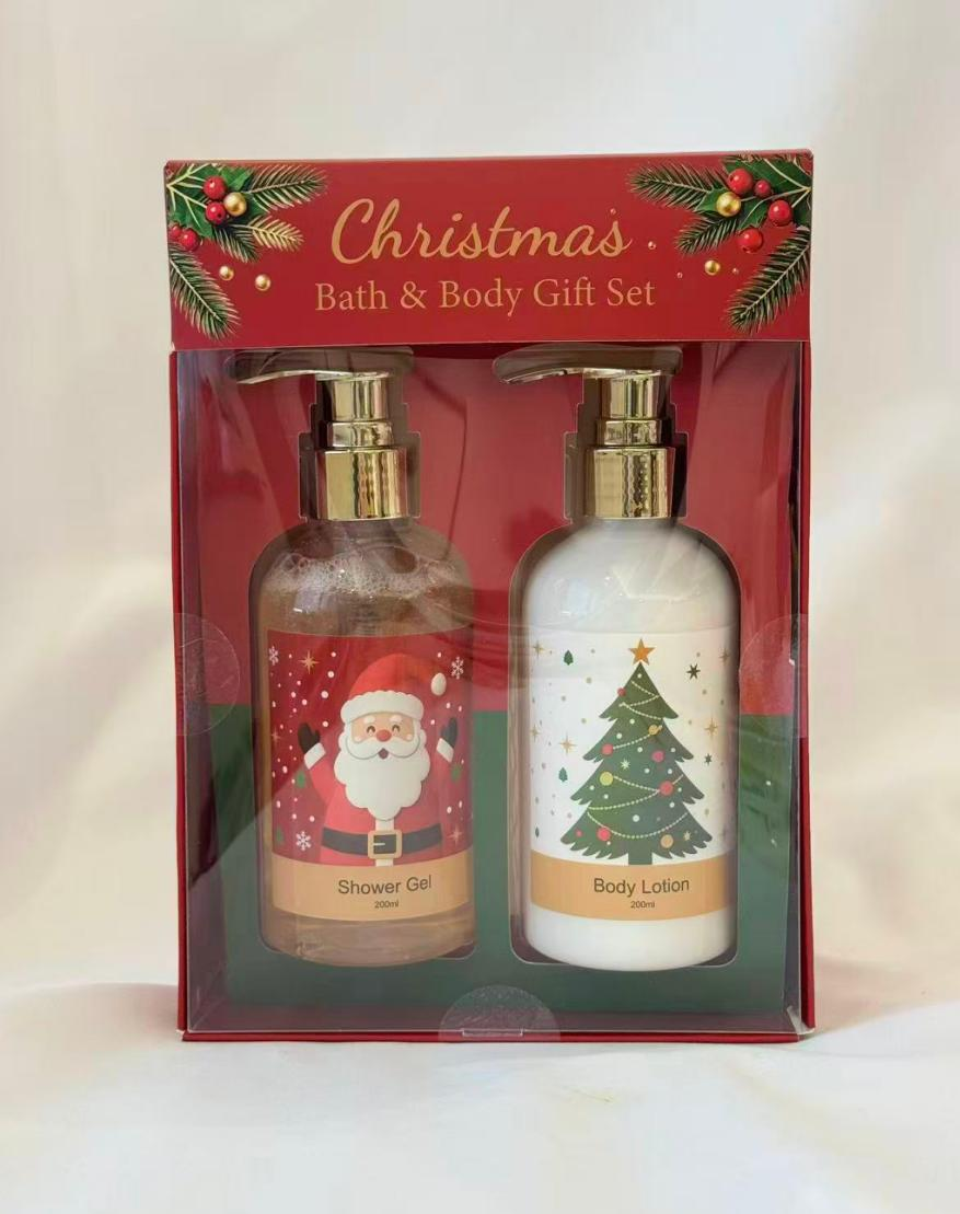 Christmas Gift Hair Care Set, Santa Claus Body Wash, Christmas Tree Body Lotion Gift Box 200ml*2