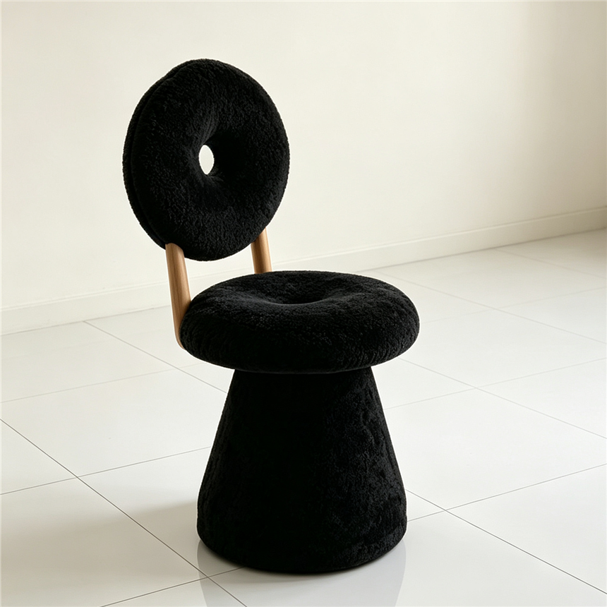 The off-white plush donut chair Sofacover is a comfortable 360-degree rotating chair and a soft-padded dressing table chair for casual home use Item Picture