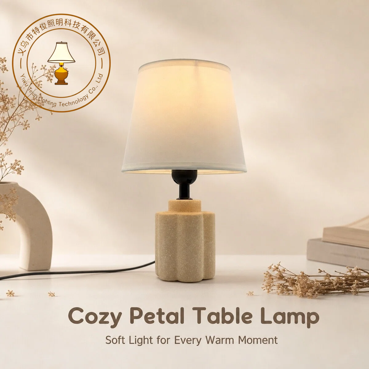 2026 nuevo color beige pétalos cerámica ambiente dormitorio lámpara