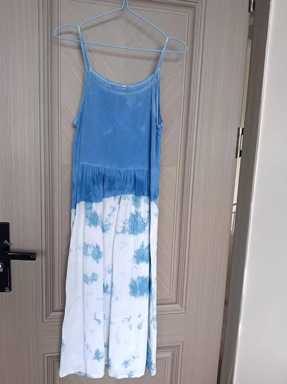 Elegant blue long dress, French lace backless halter dress, white wrapped chest for outerwear, summer new style