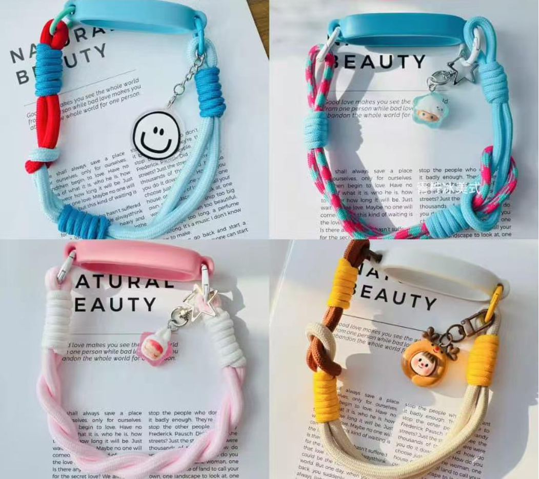 Mobile phone chain, fashionable jewelry, black rope braided, pink pendant, pearl bracelet Specification image