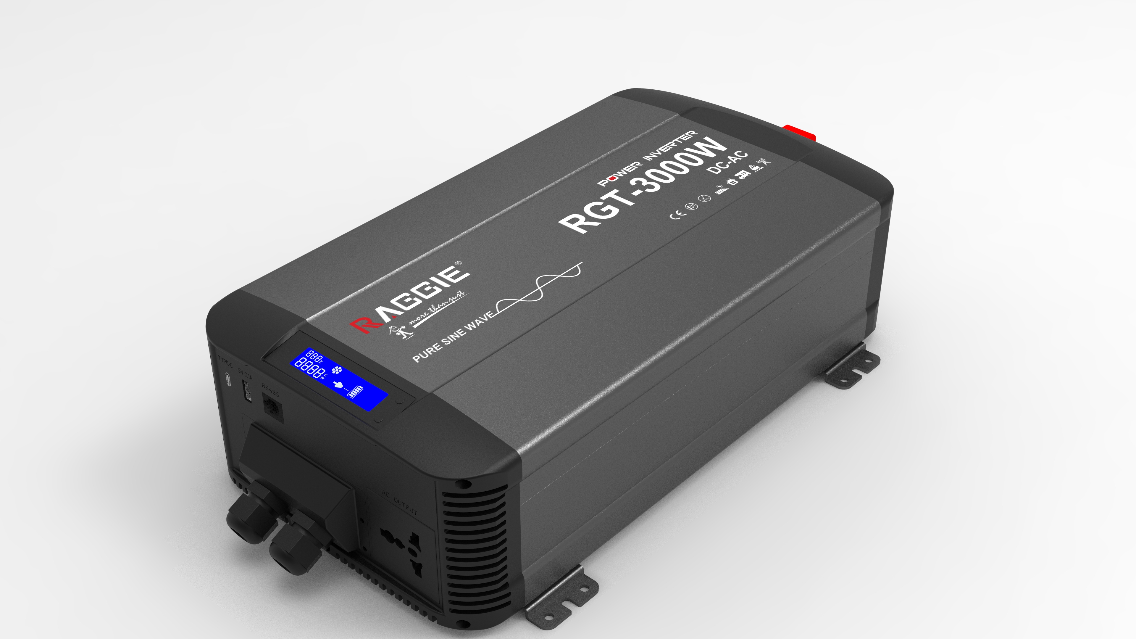 RAGGIE pure sine wave inverter Type-C RGT series 3000W fast charging RS485 remote control 12V24V to 220V details Picture