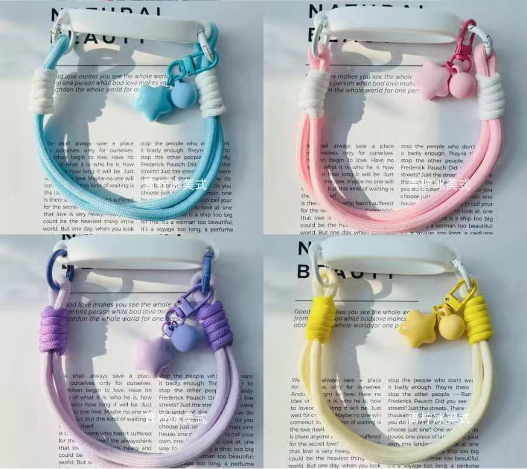 Mobile phone chain, fashionable jewelry, black rope braided, pink pendant, pearl bracelet Application Scenario
