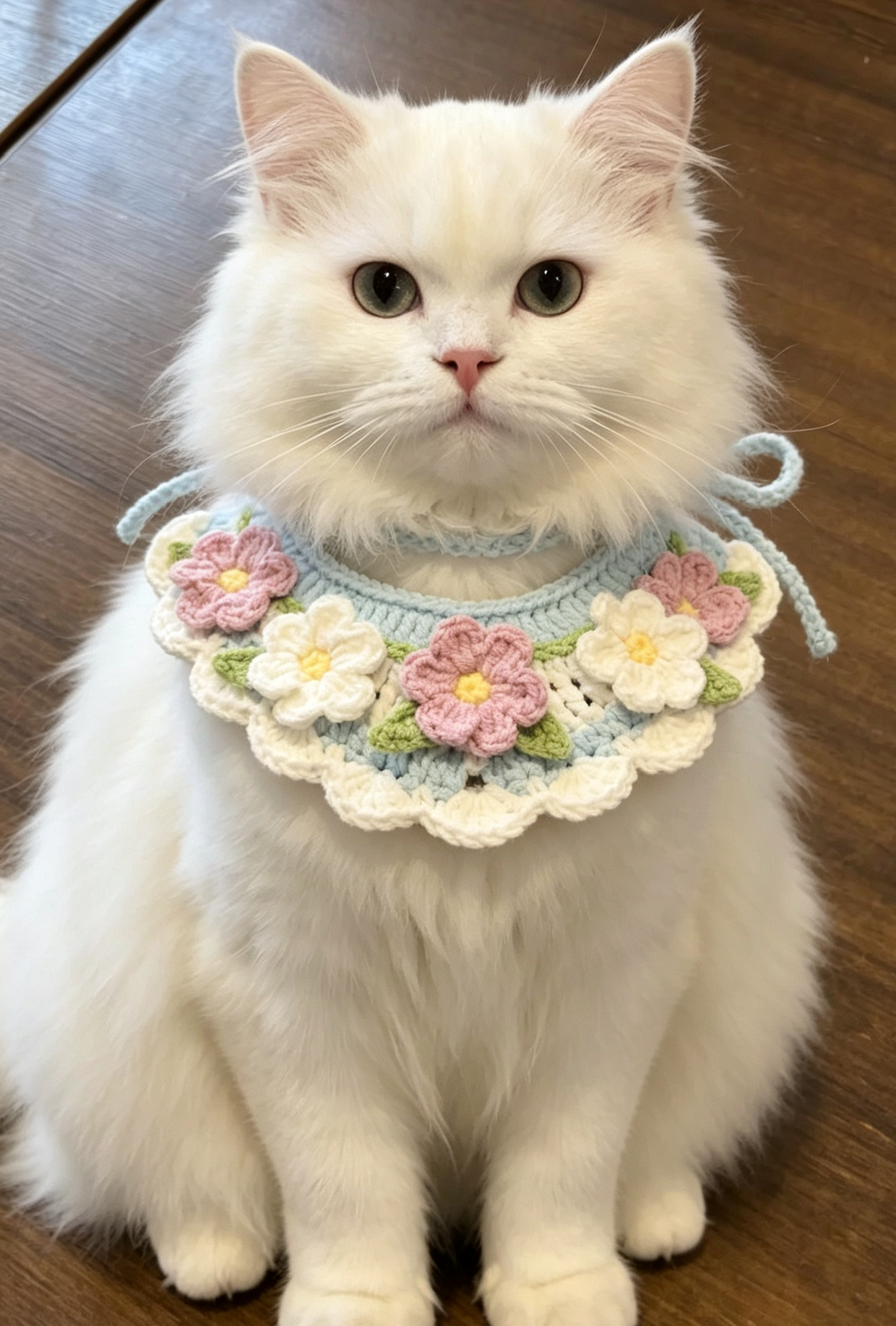 White long-haired cat crochet lace collar, pet belt, light luxury pet accessories, fashionable and cute pet accessories