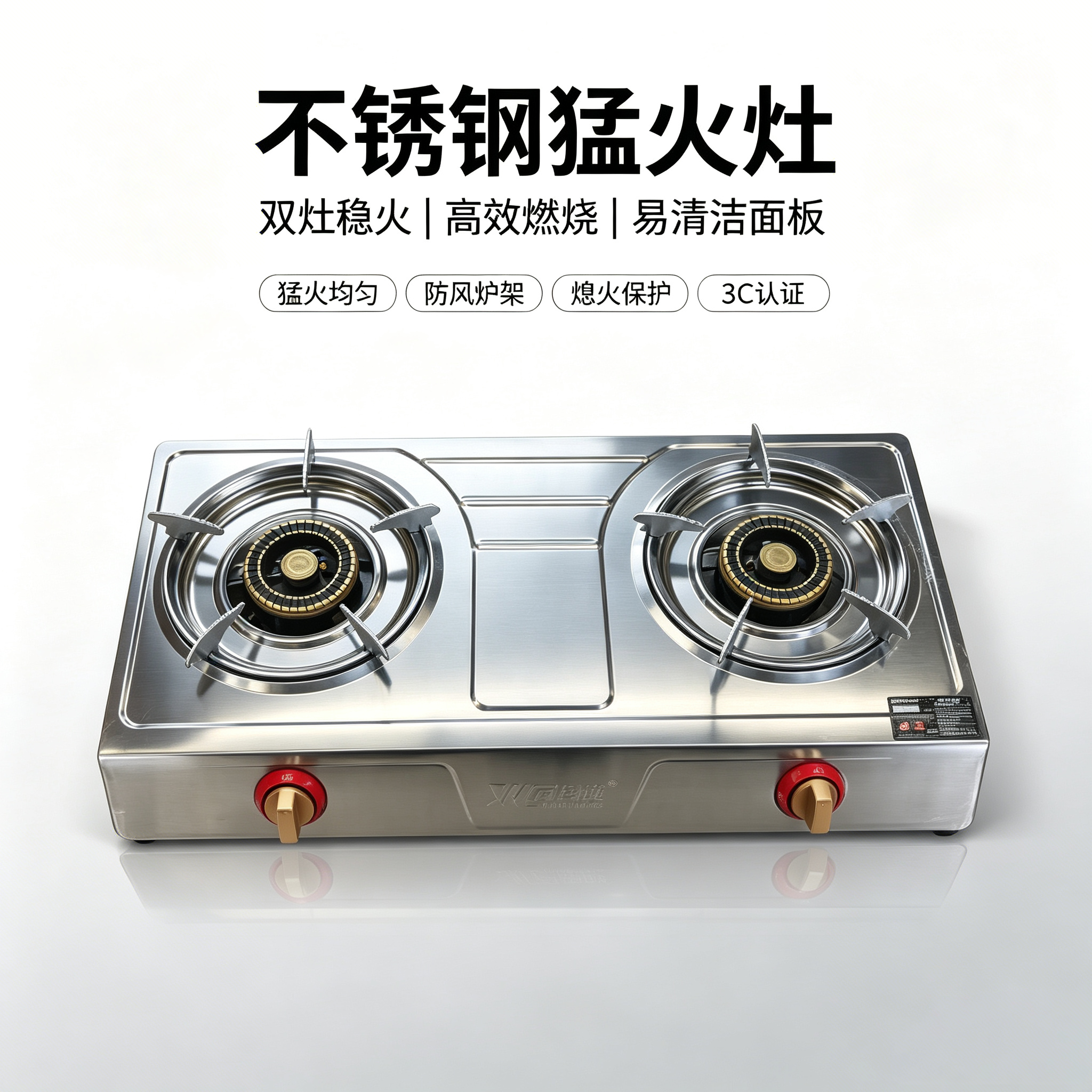 Desktop stainless steel gas stove, double-burner, high-intensity household gas stove with flameout protection, 100-card edge export for domestic sales detail image 3