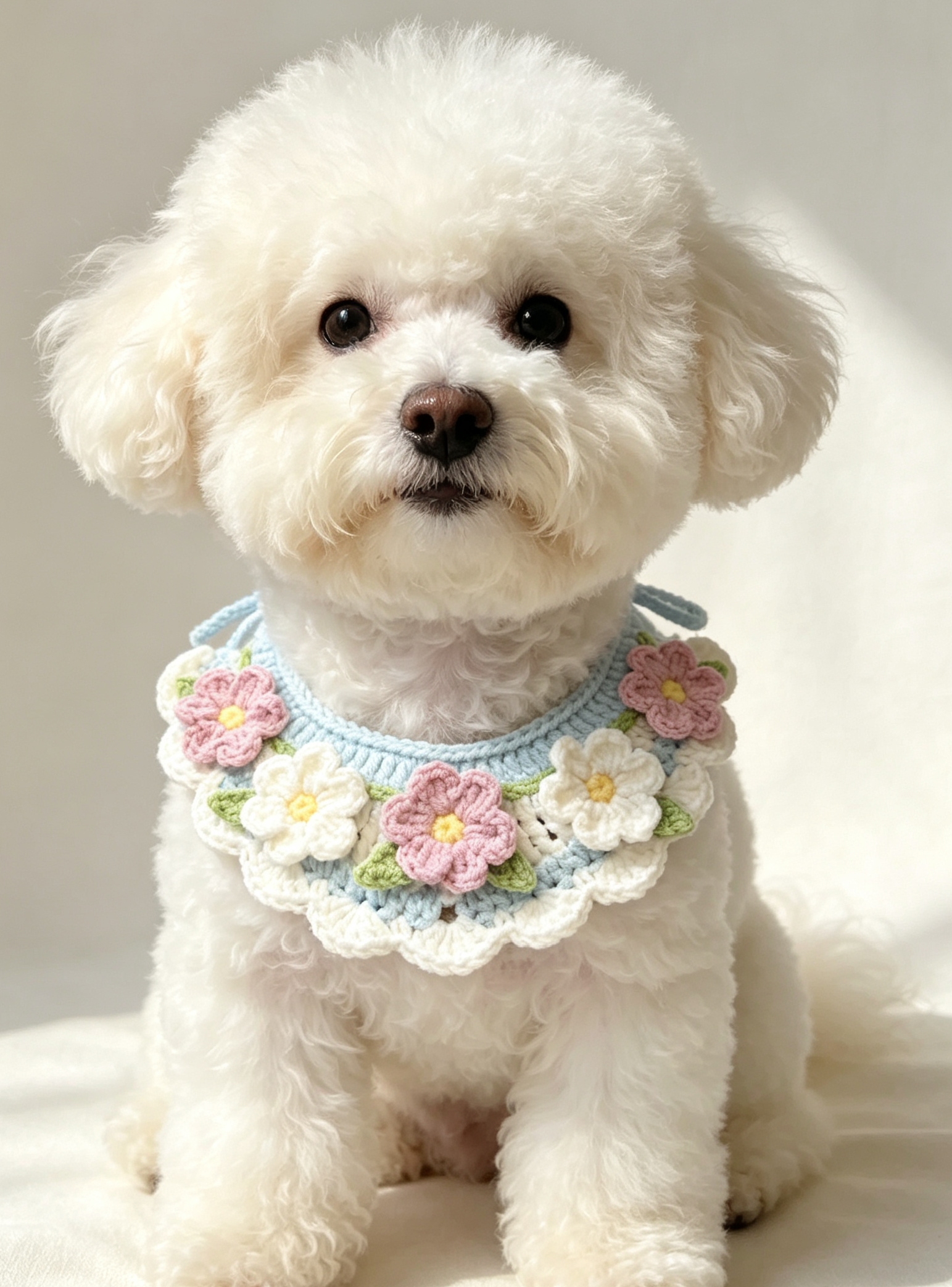 White long-haired cat crochet lace collar, pet belt, light luxury pet accessories, fashionable and cute pet accessories details Picture