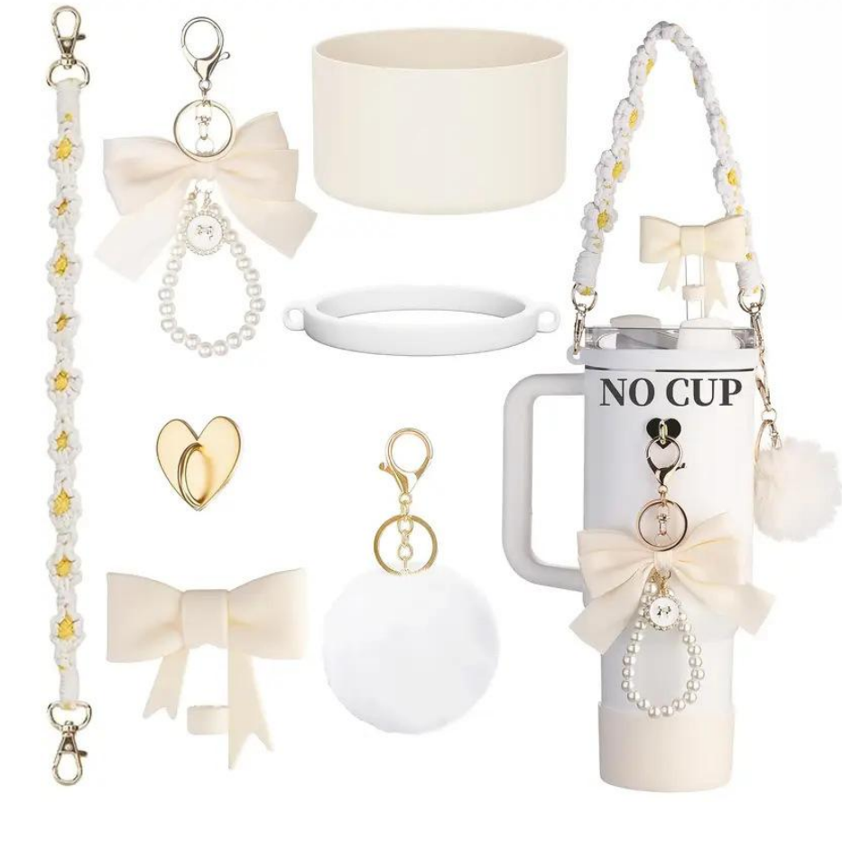 Woven rope pom-ball Insulated Cup accessory set - Accessories not cups included