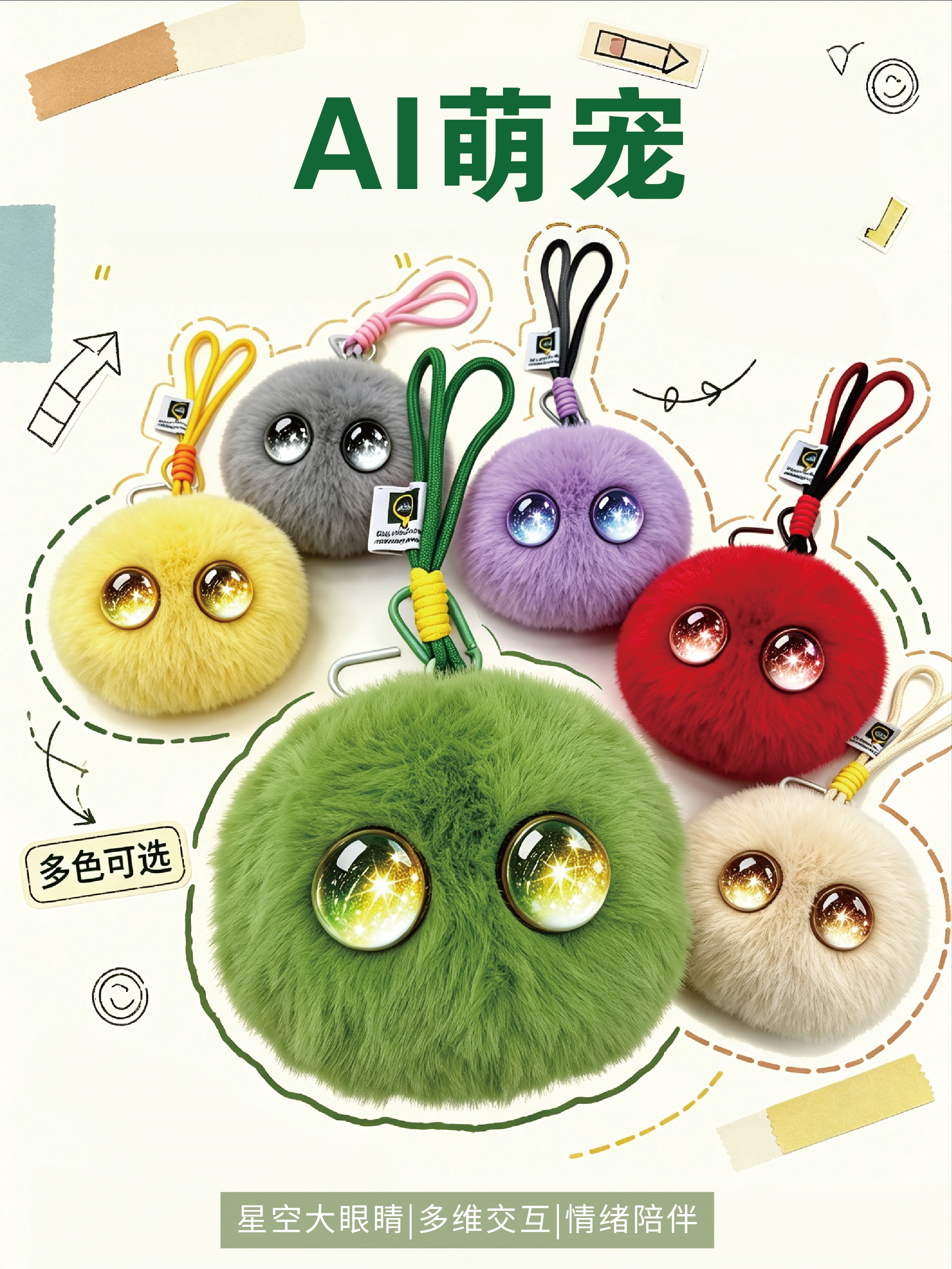 AI plush ball, starry sky, big eyes, built-in AI large model, voice interaction, chat to relieve boredom, always by your side. Multiple color options available, doll pendant, gift