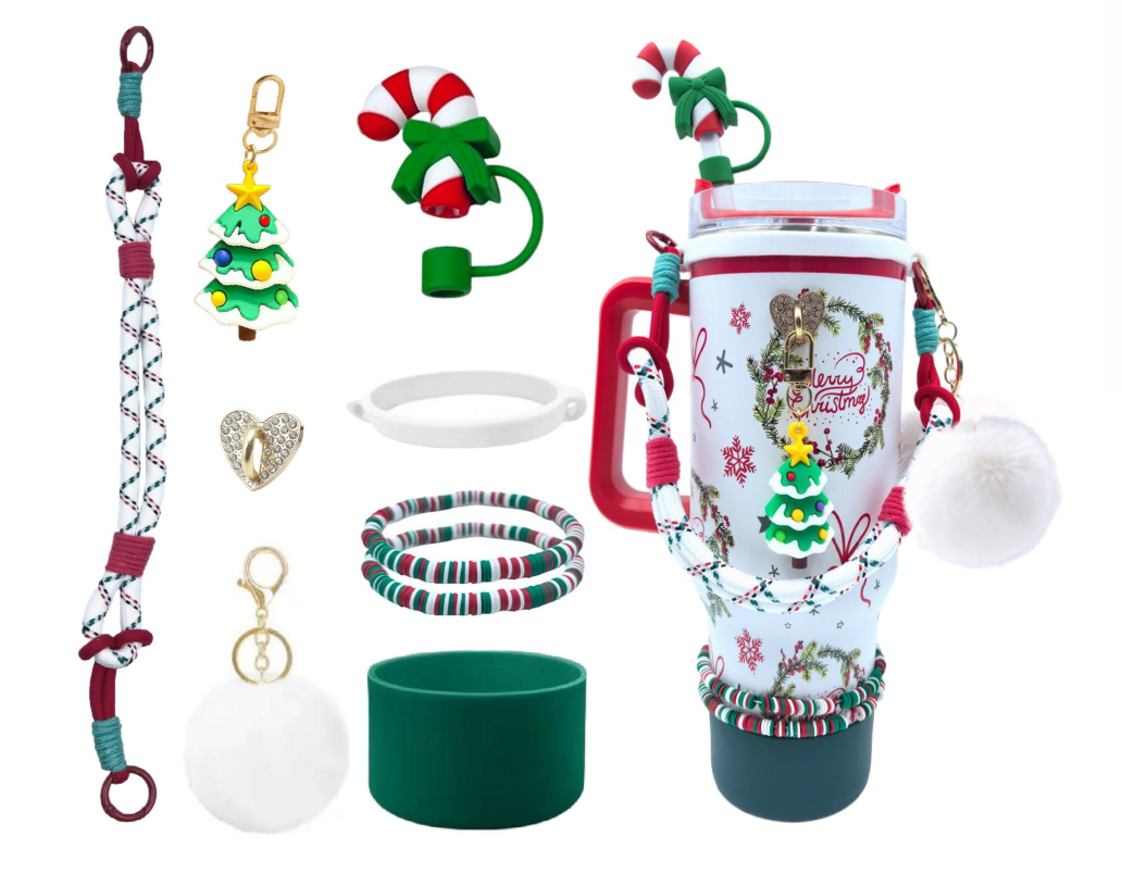 Copa de coche accesorios de silicona colección de navidad conjunto completo - solo accesorios sin taza