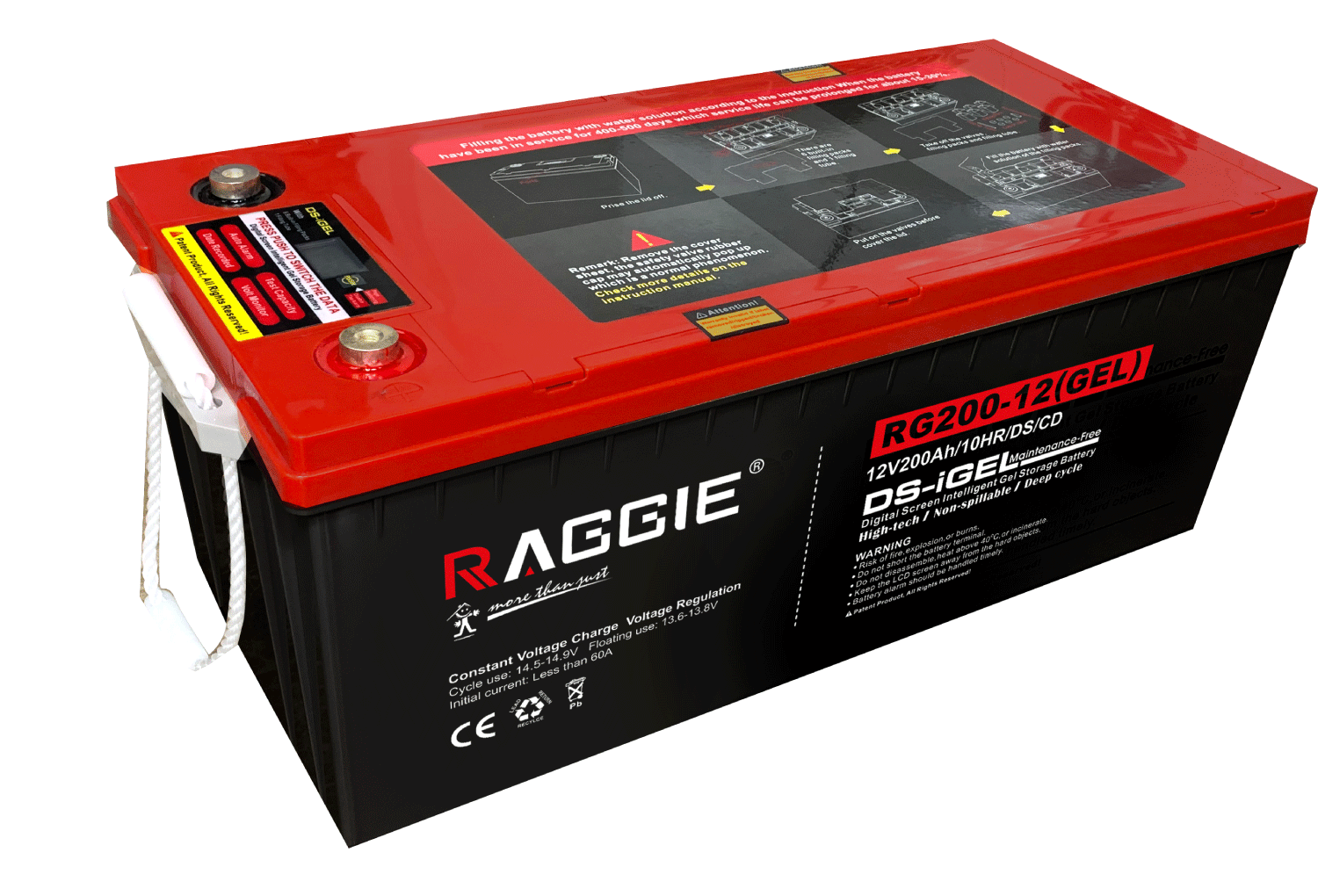RAGGIE Digital Screen Gel Battery 12V100Ah Deep Cycle long-life solar energy storage UPS maintenance-free battery